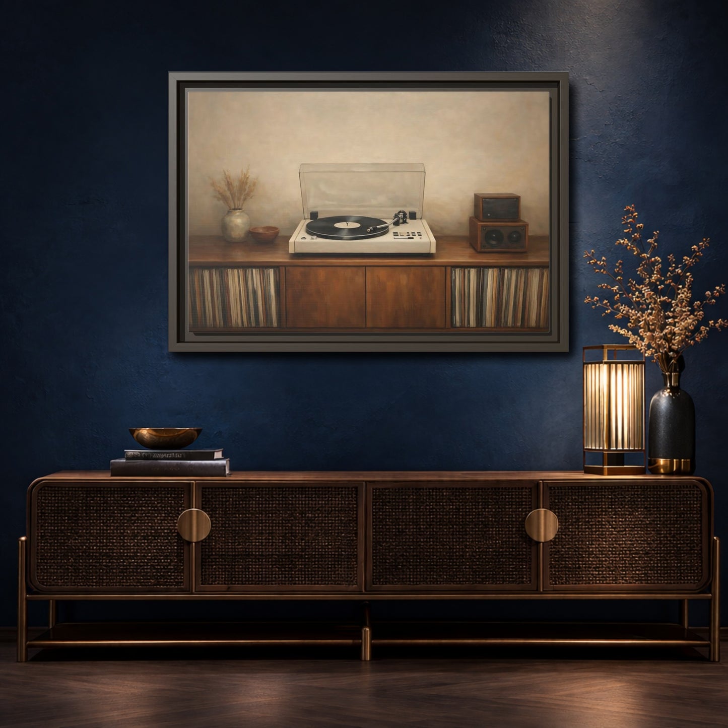 Mockup 4. Vintage Turntable Vintage Turntable shown as stretched canvas wall art