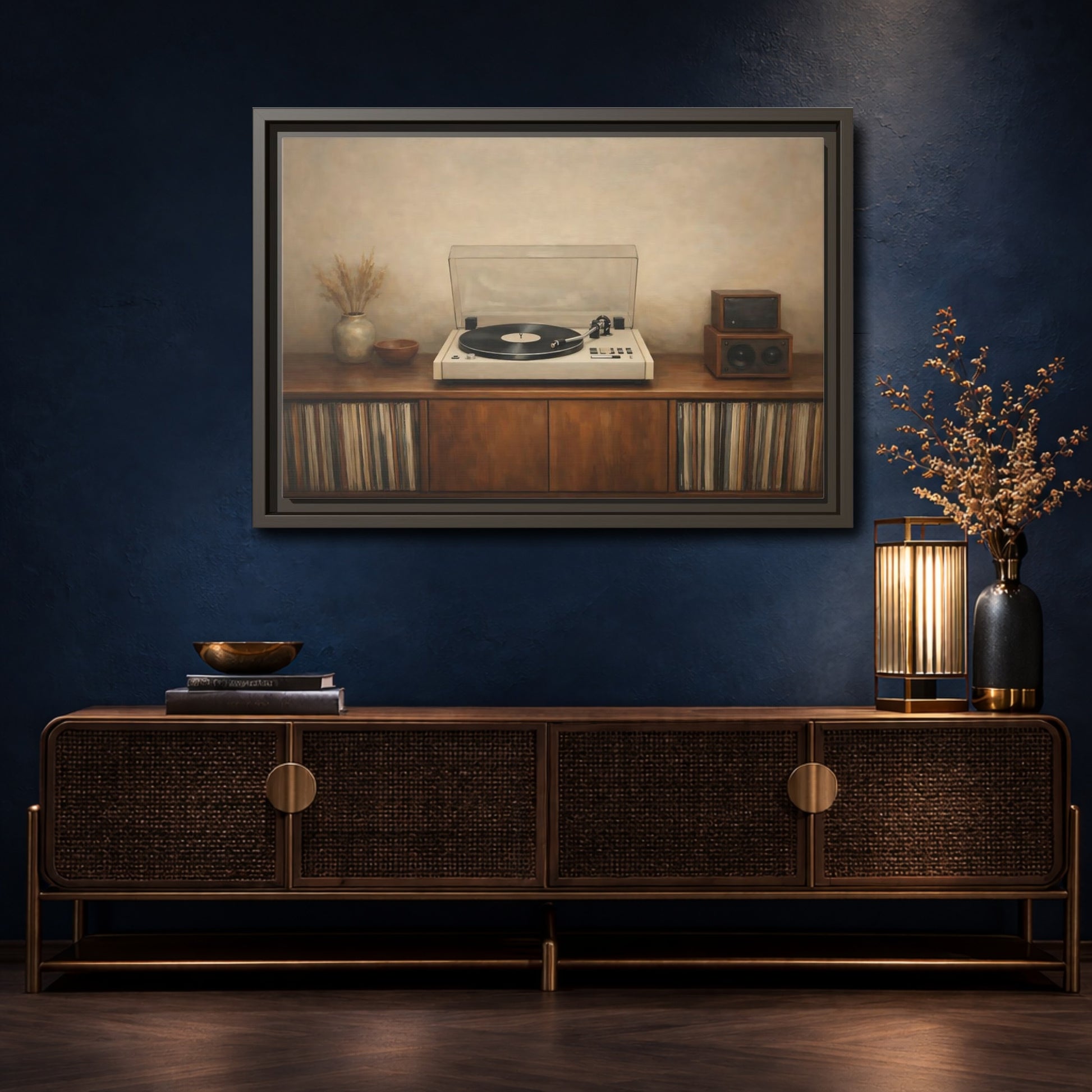 Mockup 4. Vintage Turntable Vintage Turntable shown as stretched canvas wall art
