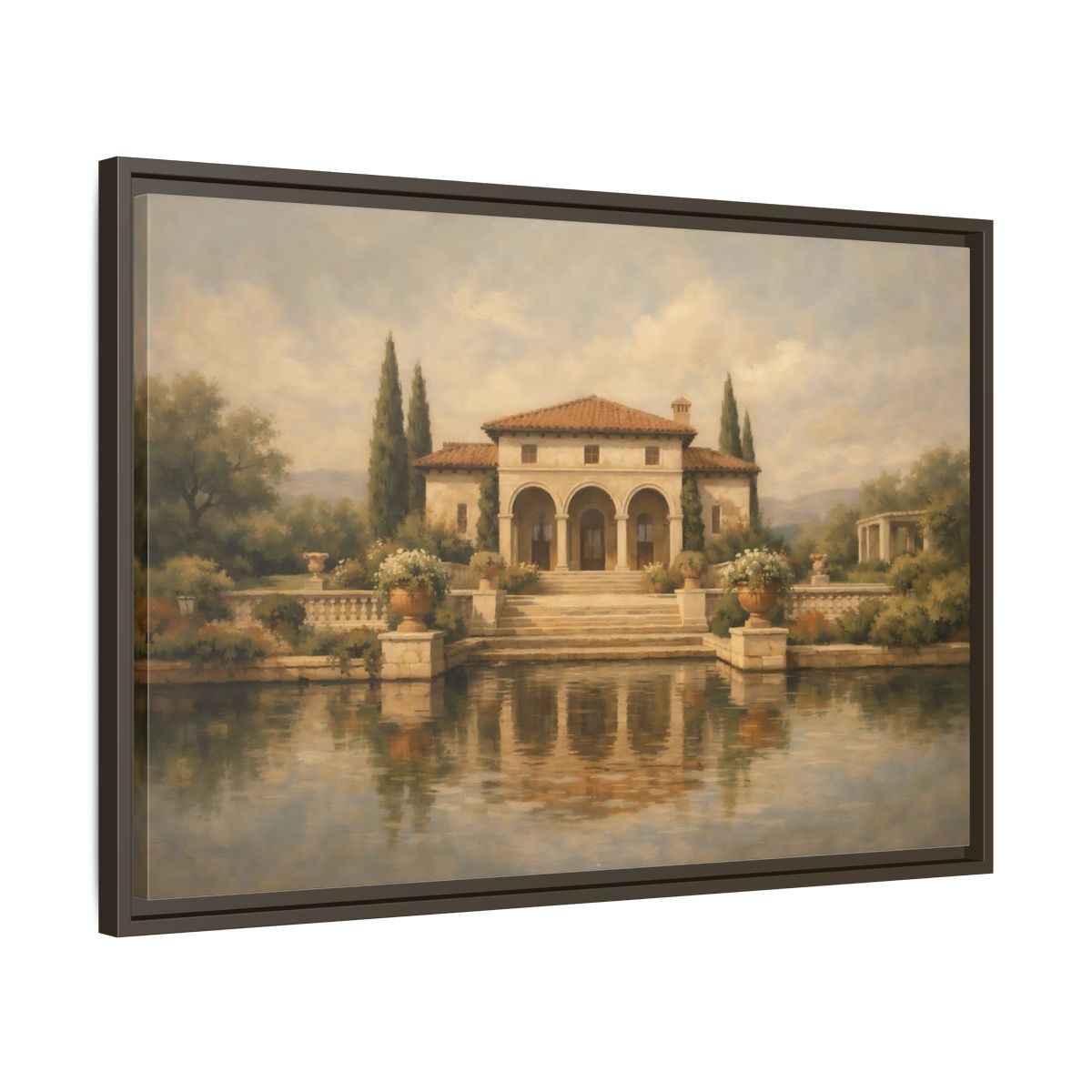Side Mockup 11. Vintage Tuscan Villa Tuscan Landscape shown as stretched canvas wall art