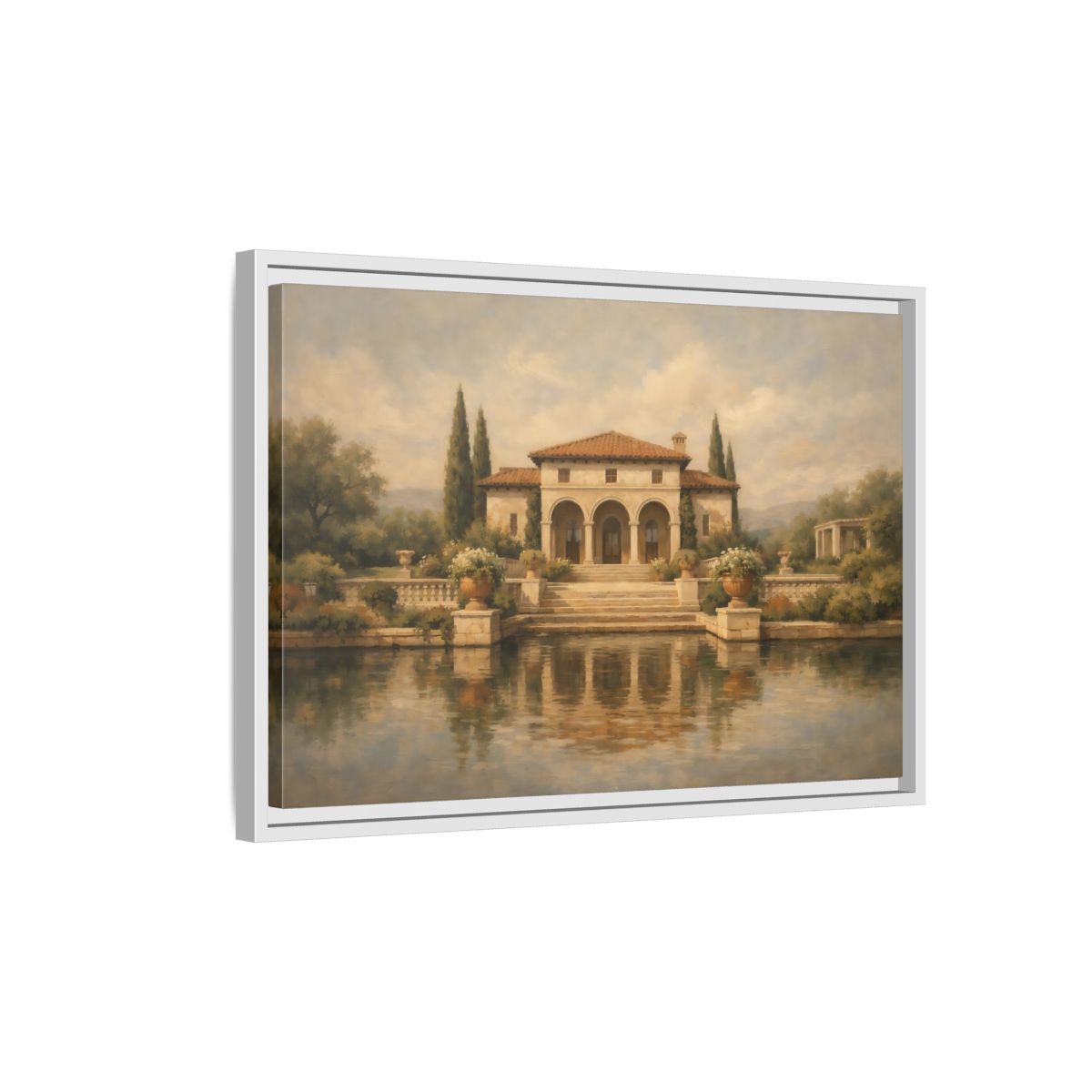Side Mockup 1. Vintage Tuscan Villa Tuscan Landscape shown as stretched canvas wall art