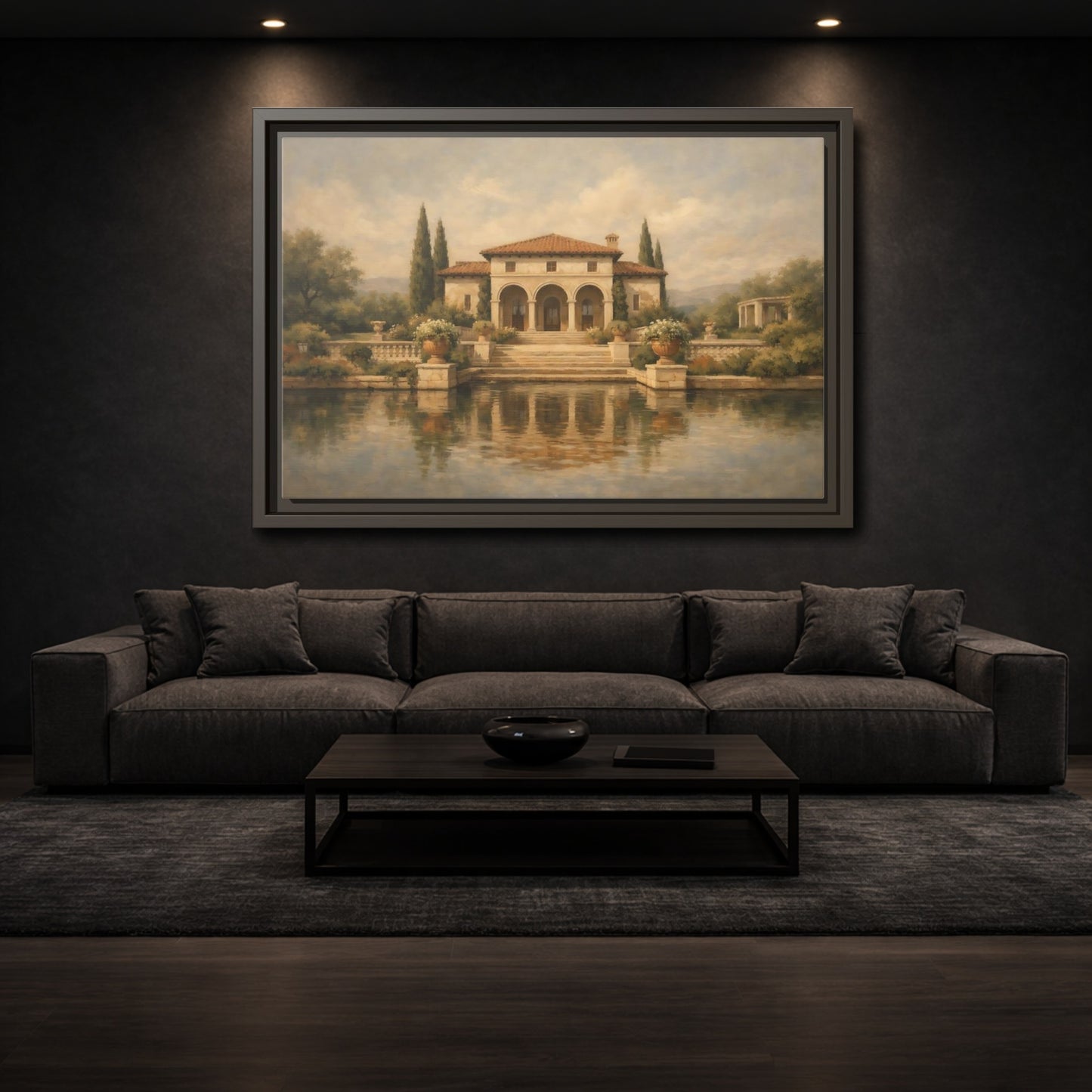 Mockup 2. Vintage Tuscan Villa Tuscan Landscape shown as stretched canvas wall art