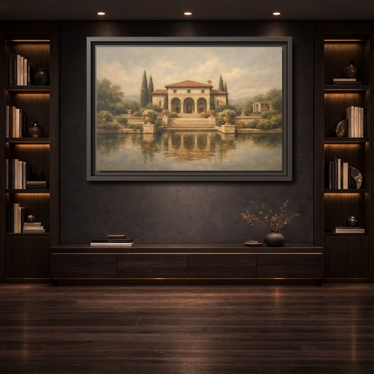 Mockup 3. Vintage Tuscan Villa Tuscan Landscape shown as stretched canvas wall art