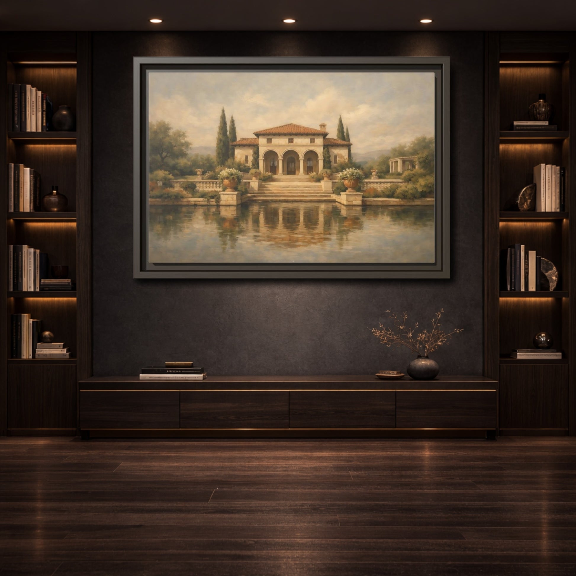 Mockup 3. Vintage Tuscan Villa Tuscan Landscape shown as stretched canvas wall art