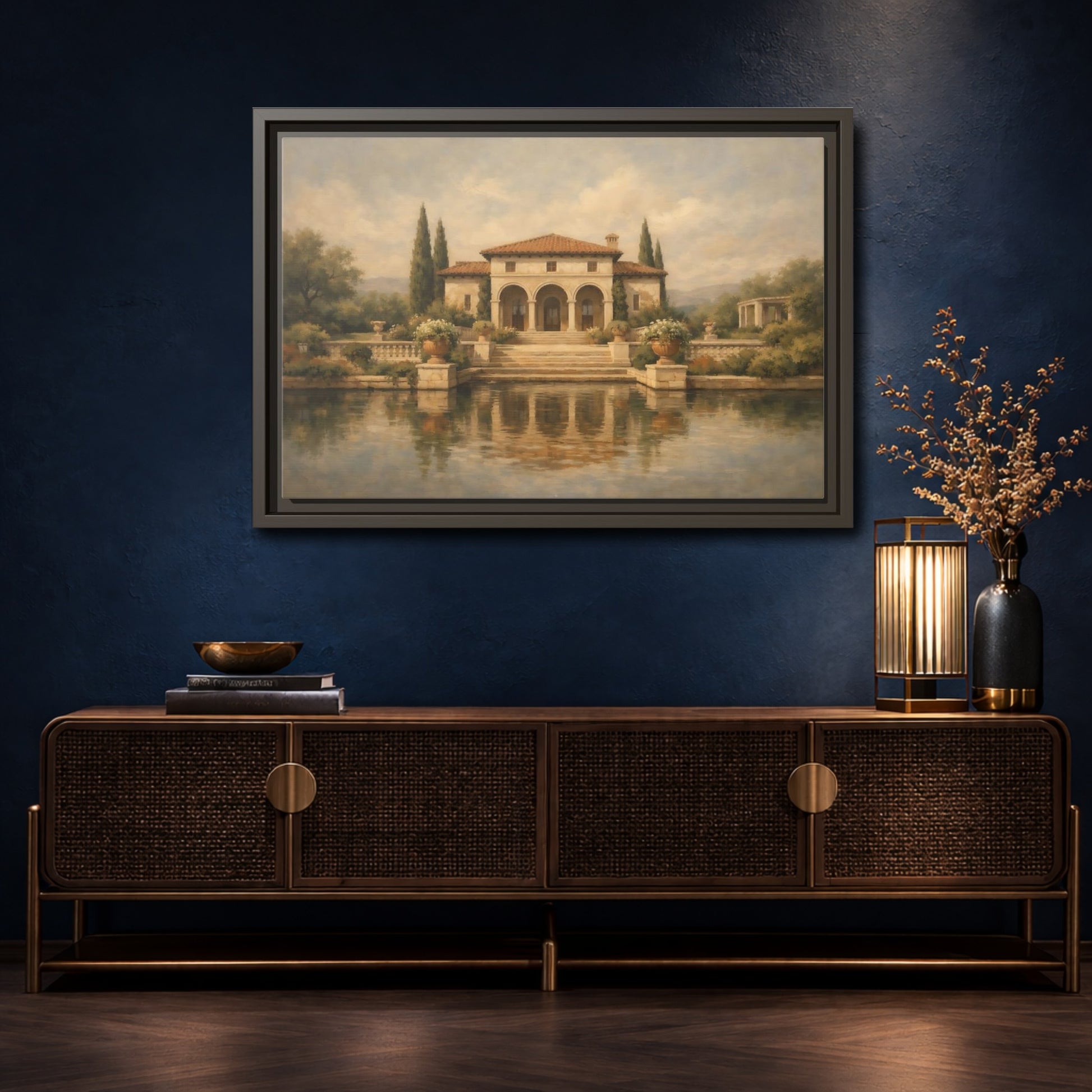 Mockup 4. Vintage Tuscan Villa Tuscan Landscape shown as stretched canvas wall art