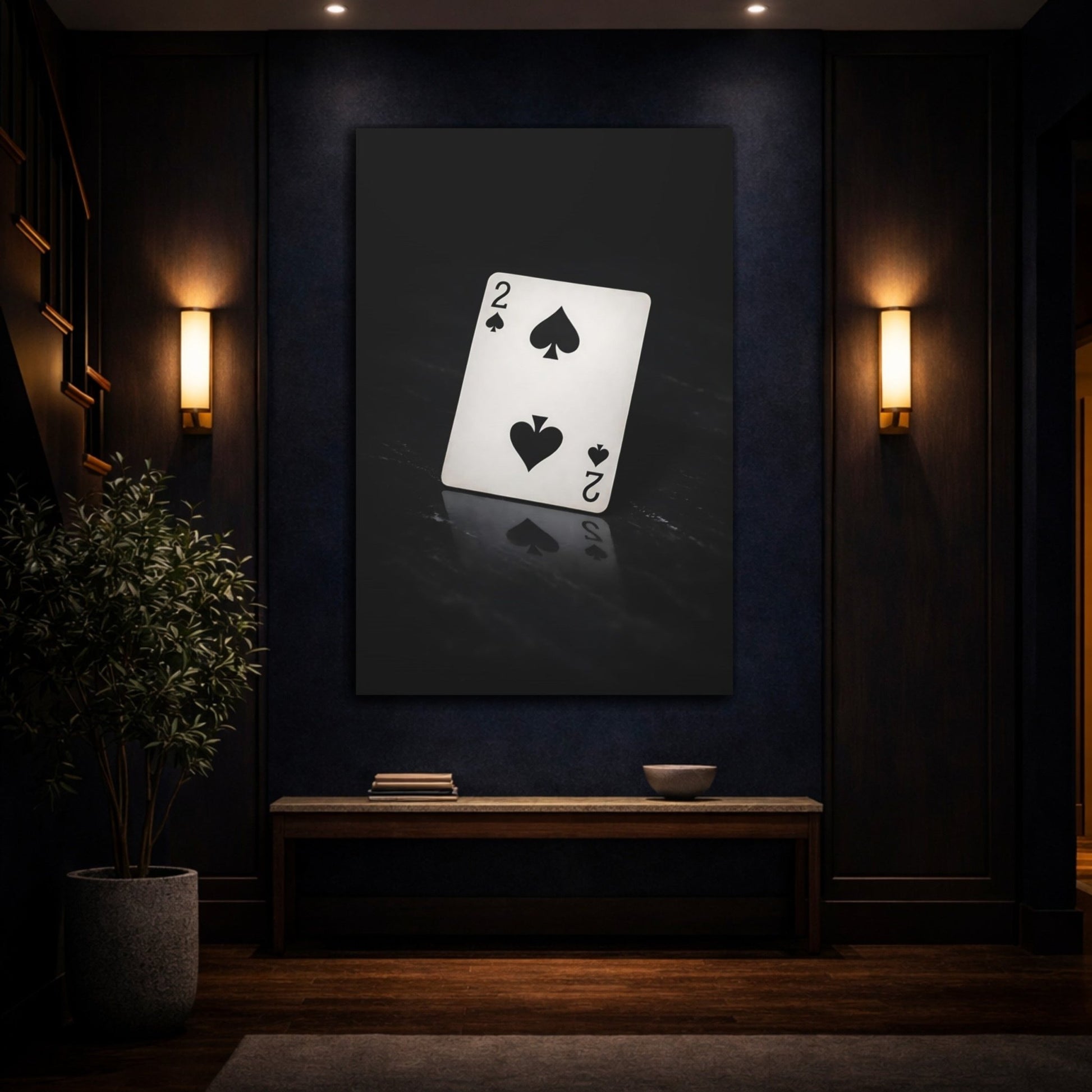 Vintage Two Of Spades Black And White - Canvas Wall Art Print - YesArtYes