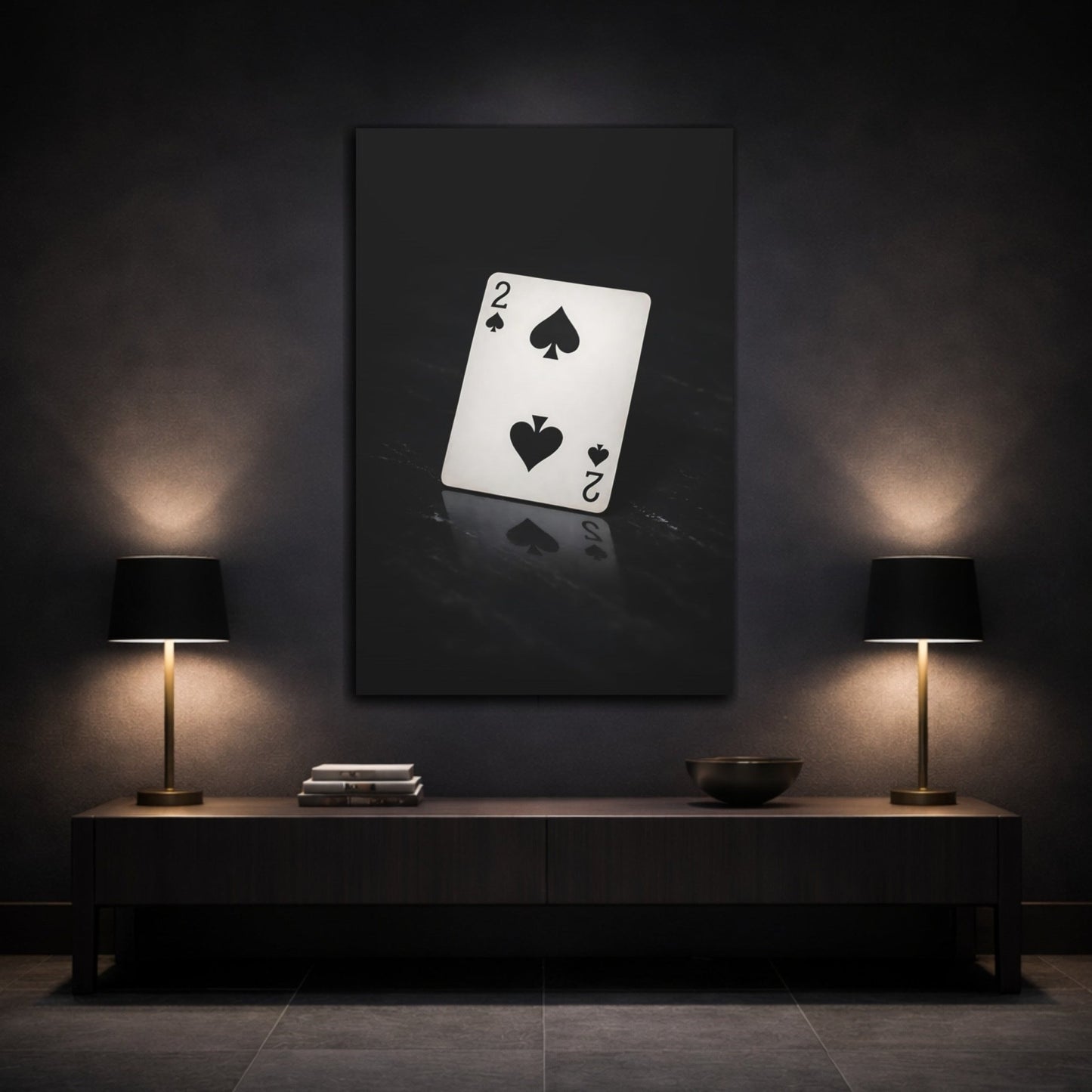Vintage Two Of Spades Black And White - Canvas Wall Art Print - YesArtYes