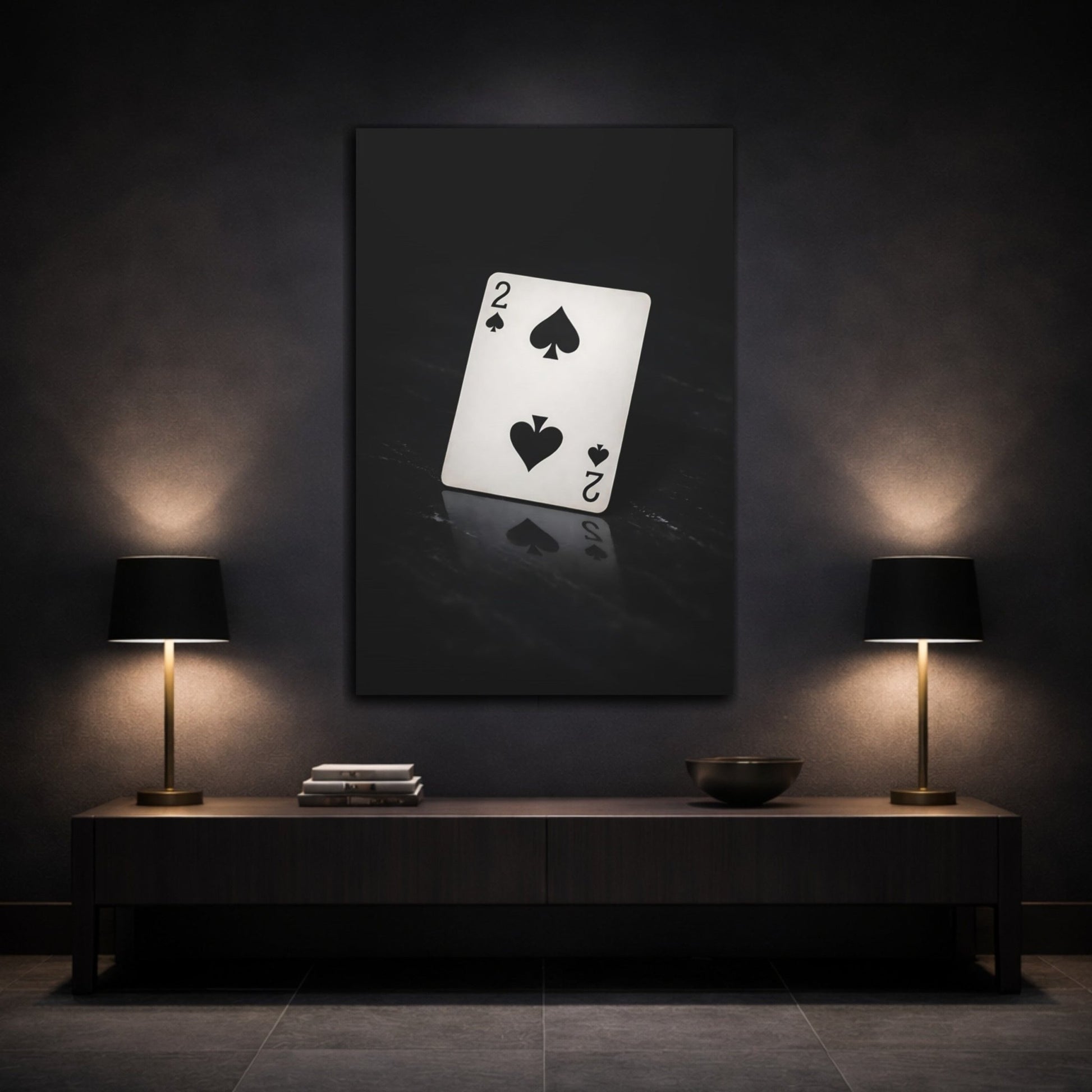 Vintage Two Of Spades Black And White - Canvas Wall Art Print - YesArtYes