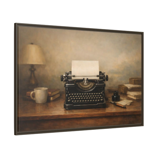 Main Mockup. Vintage Typewriter Vintage Typewriter shown as stretched canvas wall art