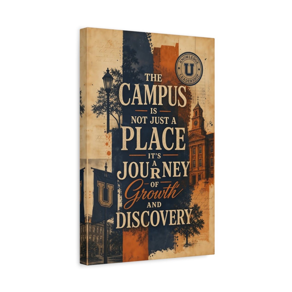 Vintage University Campus Blue Orange Canvas Print – Office, Workspace Wall - YesArtYes