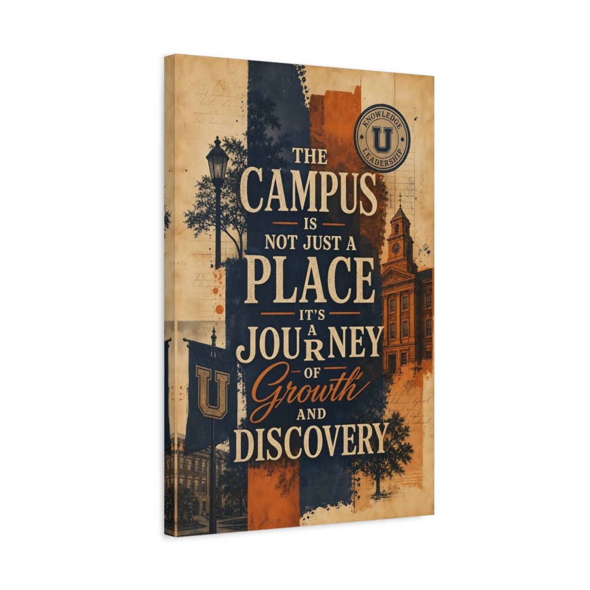 Vintage University Campus Blue Orange Canvas Print – Office, Workspace Wall - YesArtYes