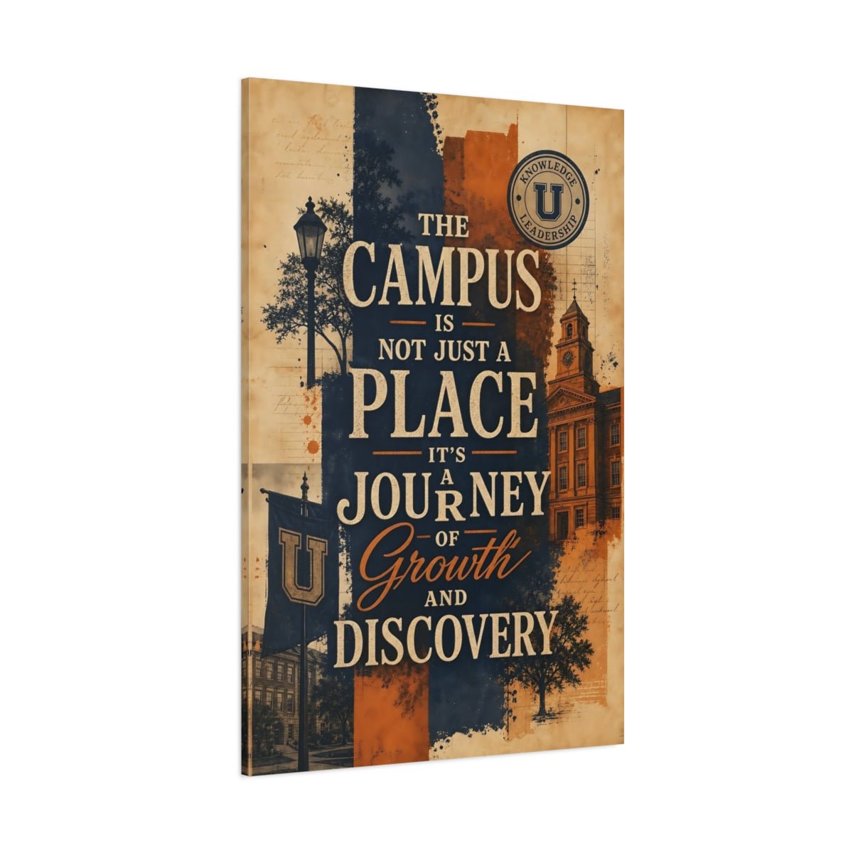 Vintage University Campus Blue Orange Canvas Print – Office, Workspace Wall - YesArtYes