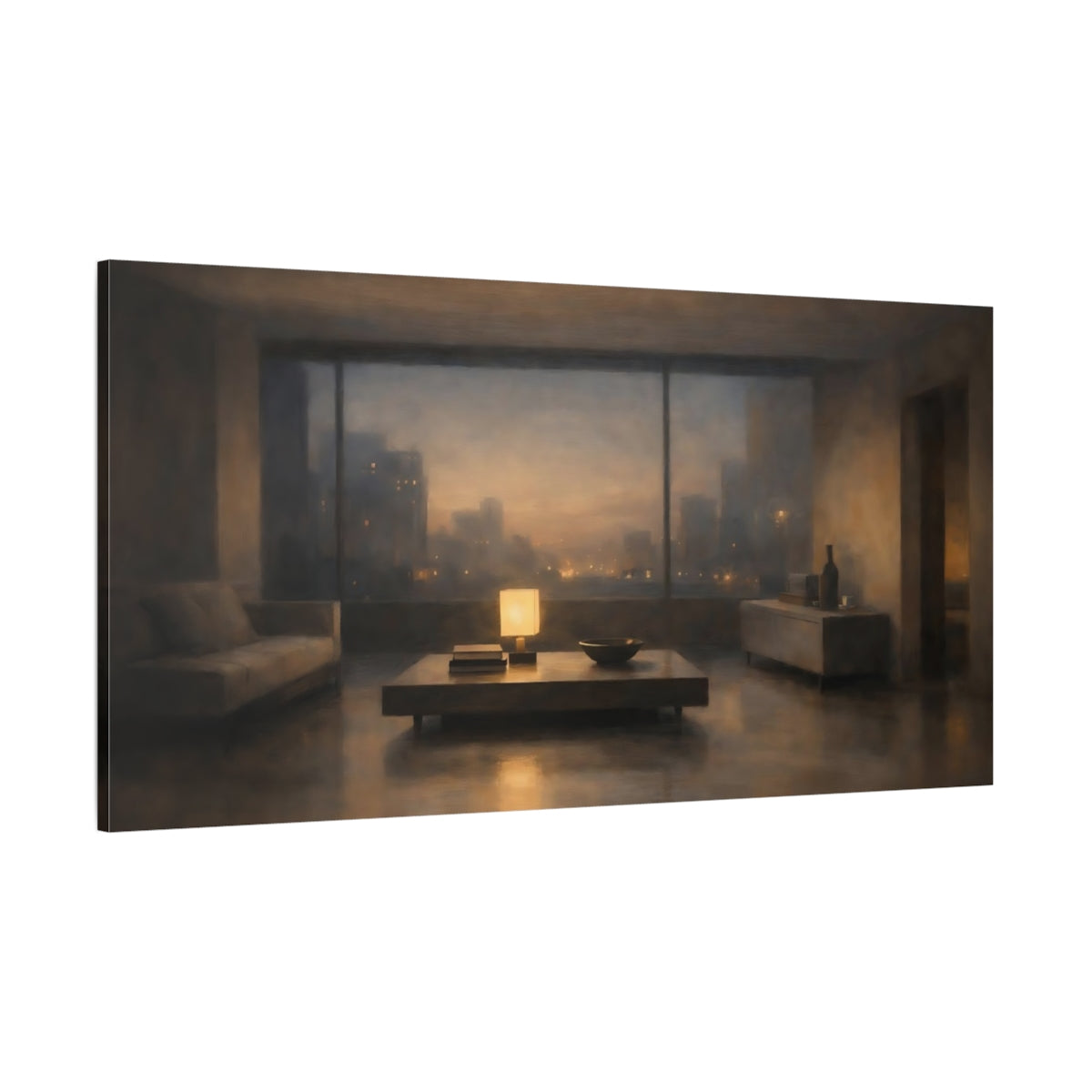 Main Mockup. Vintage Urban Interior Warm Urban Evening shown as stretched canvas wall art