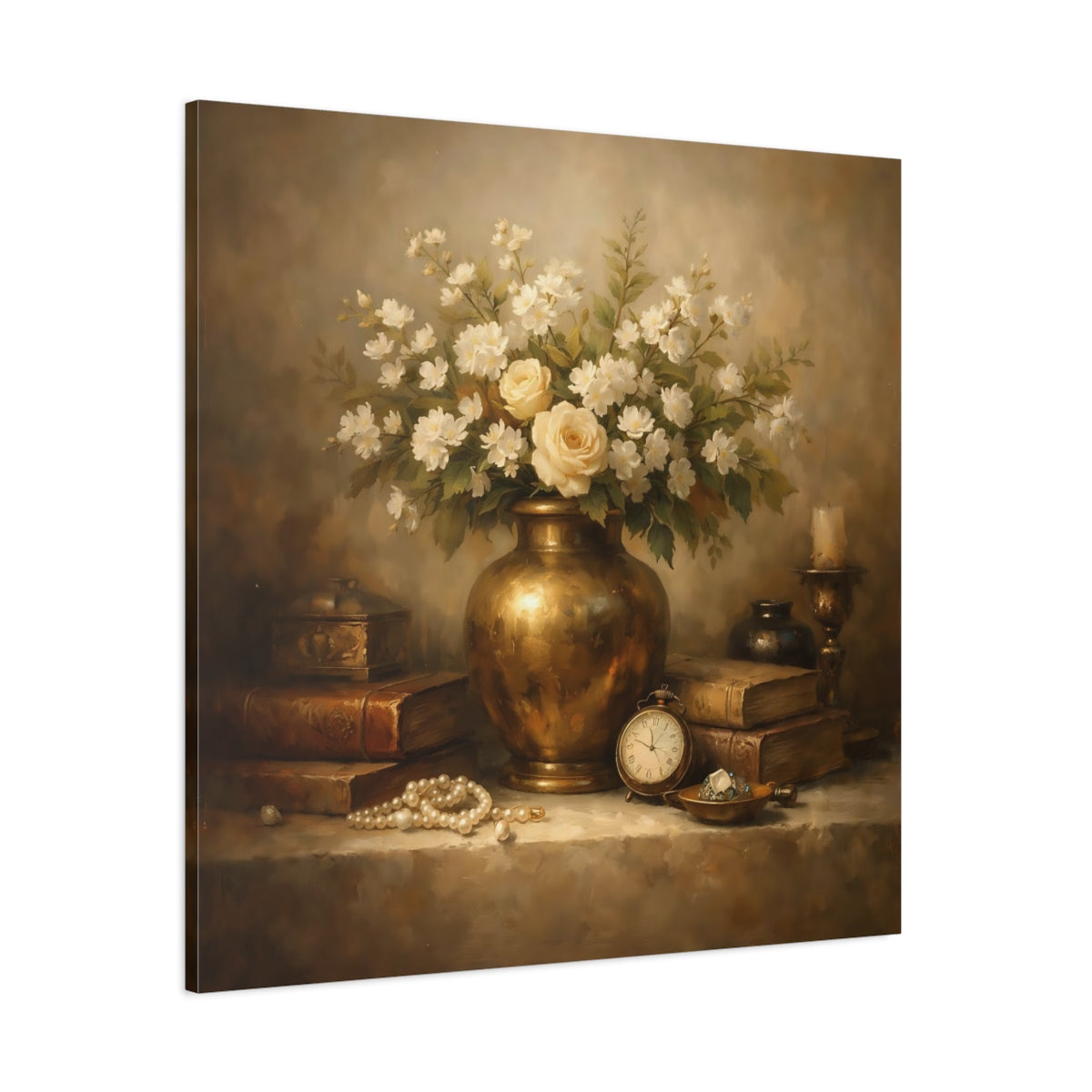 Main Mockup. Vintage Vase With Flowers Vintage Floral shown as stretched canvas wall art