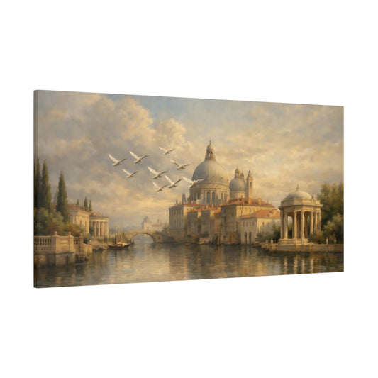 Main Mockup. Vintage Venetian Cityscape Venetian Landscape shown as stretched canvas wall art
