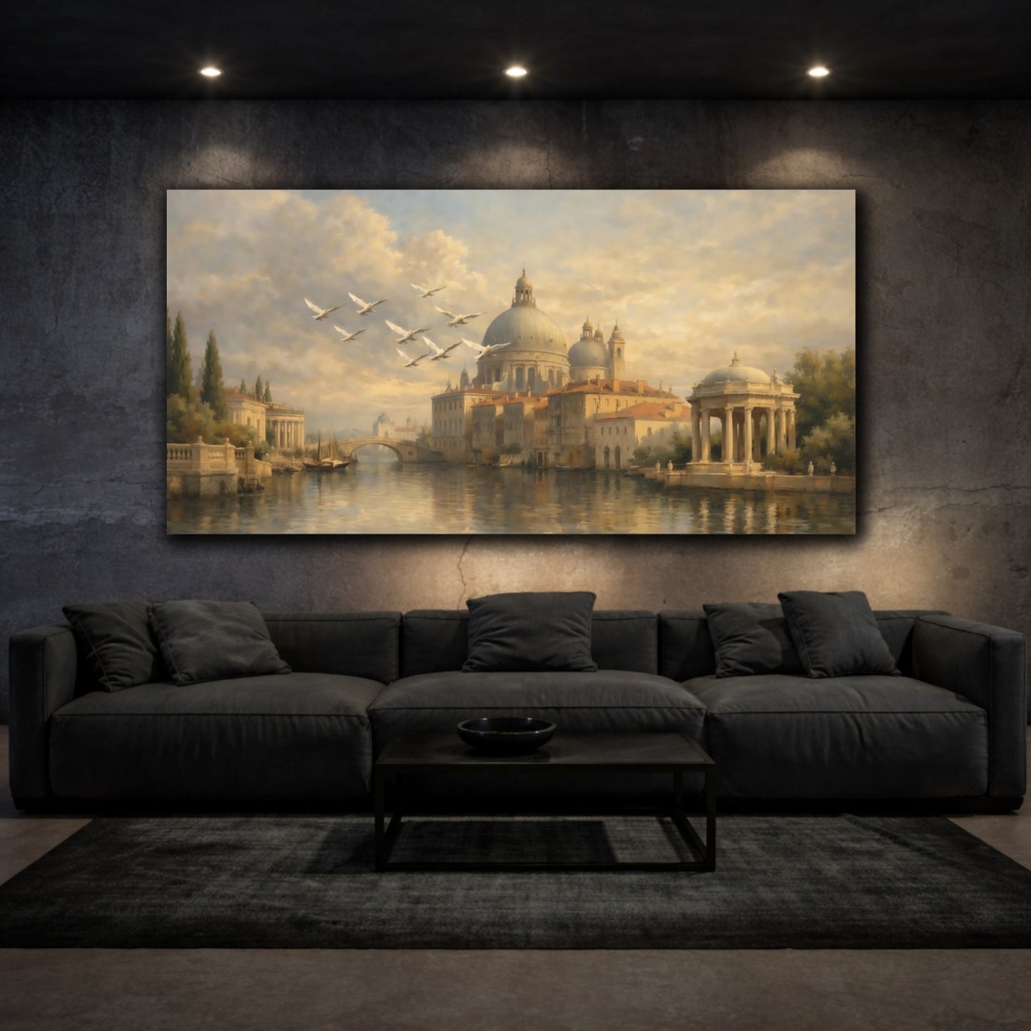 Mockup 2. Vintage Venetian Cityscape Venetian Landscape shown as stretched canvas wall art