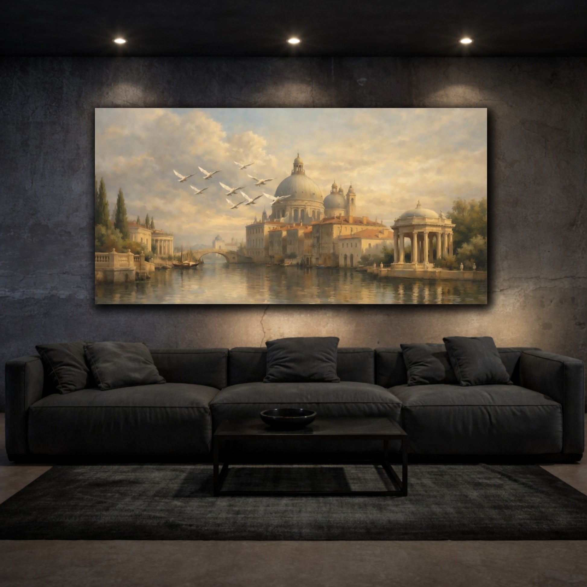 Mockup 2. Vintage Venetian Cityscape Venetian Landscape shown as stretched canvas wall art