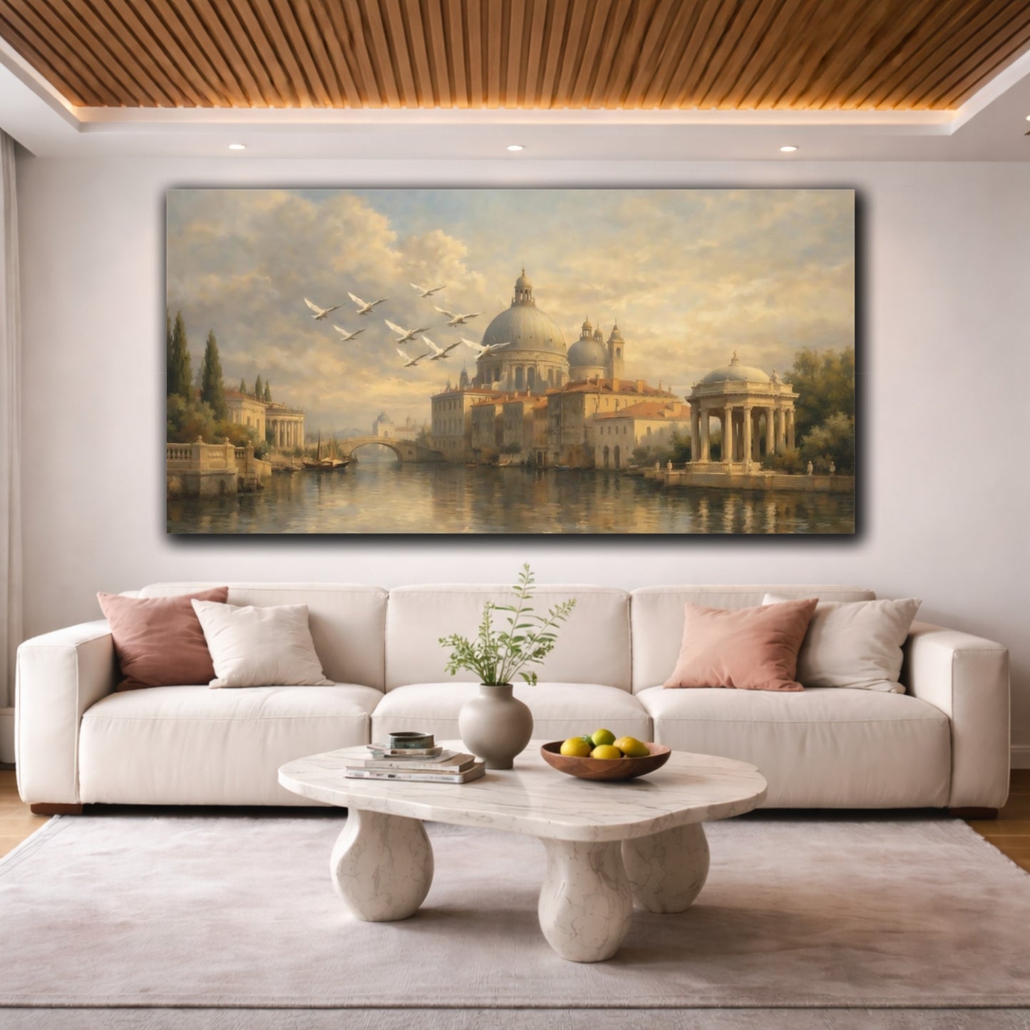 Mockup 3. Vintage Venetian Cityscape Venetian Landscape shown as stretched canvas wall art