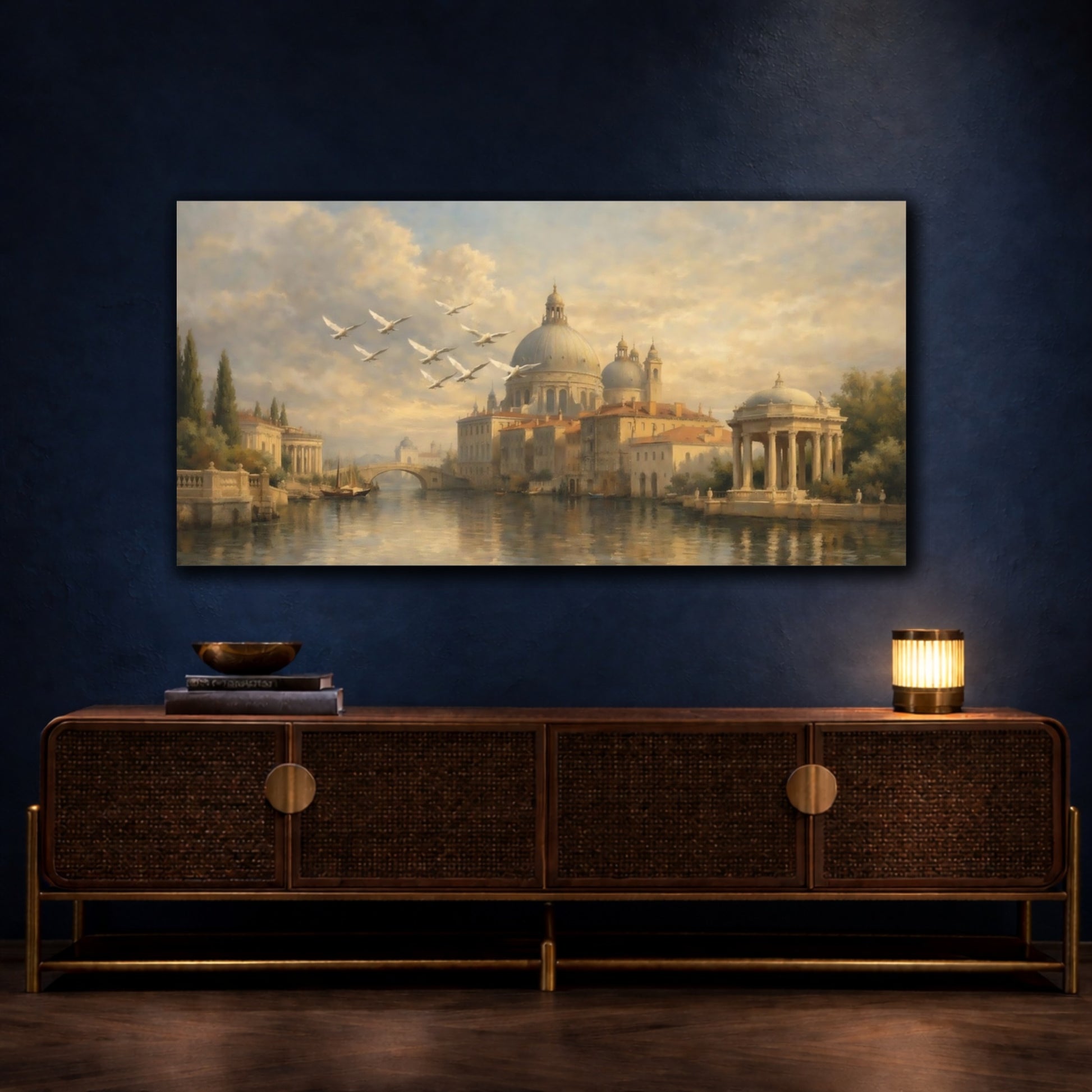 Mockup 4. Vintage Venetian Cityscape Venetian Landscape shown as stretched canvas wall art