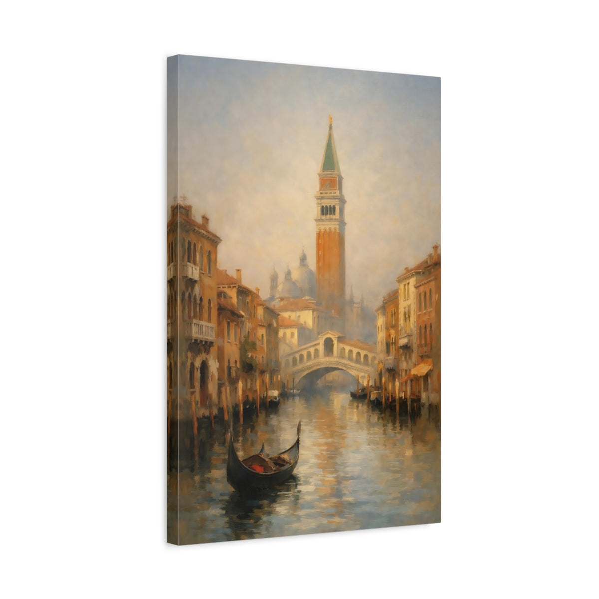 Side Mockup 3. Vintage Venice Canal Venice Cityscape shown as stretched canvas wall art