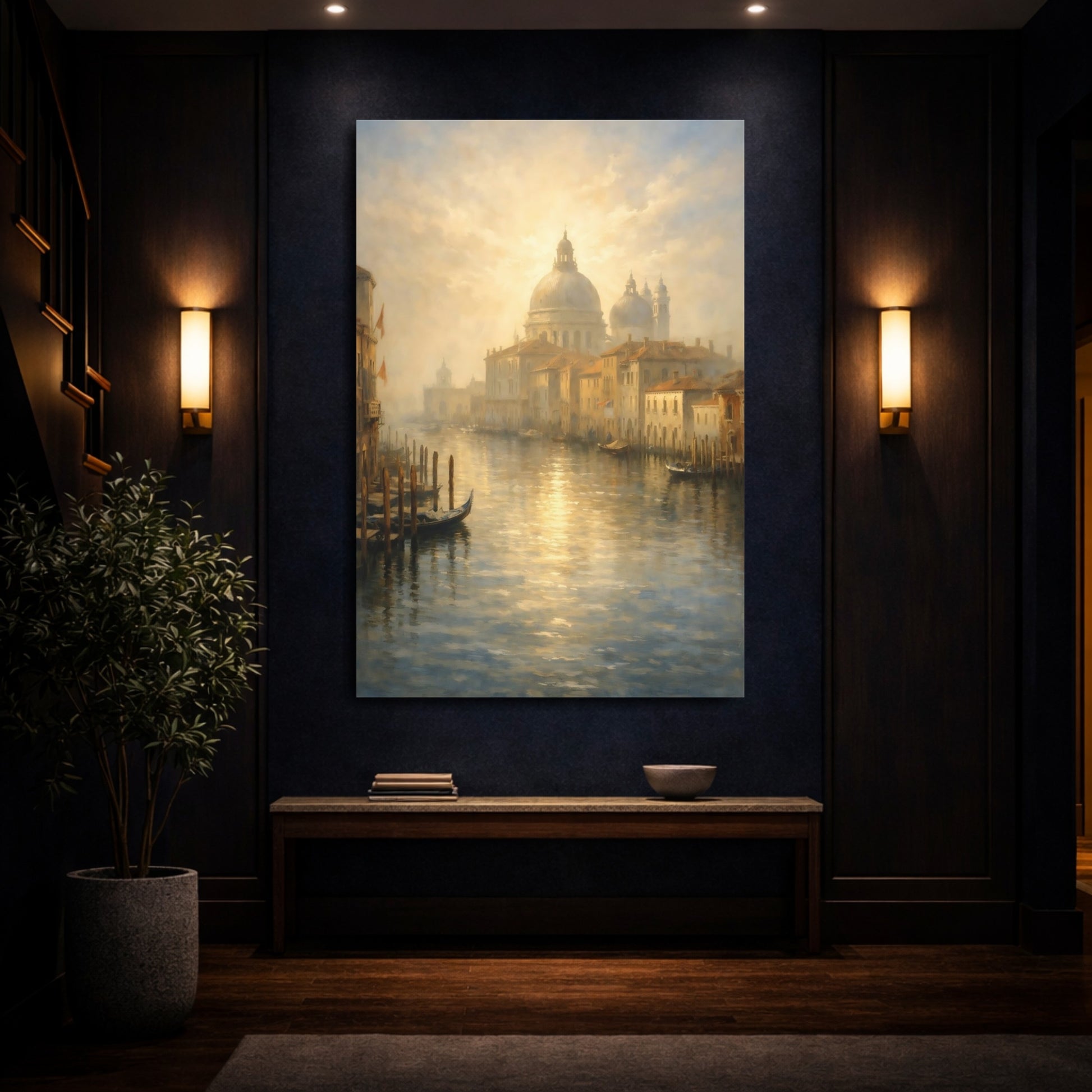 Mockup 3. Vintage Venice Canal Golden Venice shown as stretched canvas wall art