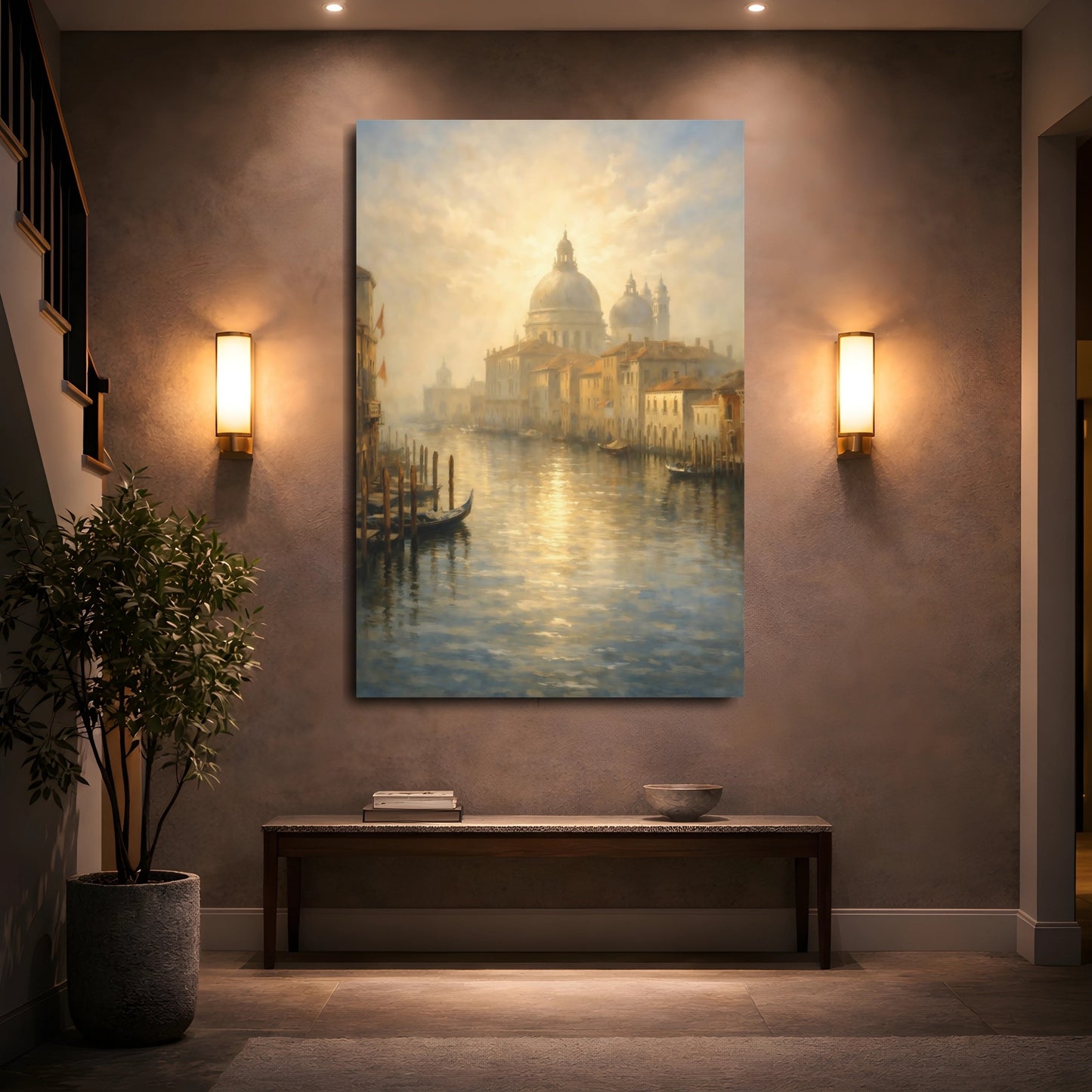 Mockup 4. Vintage Venice Canal Golden Venice shown as stretched canvas wall art