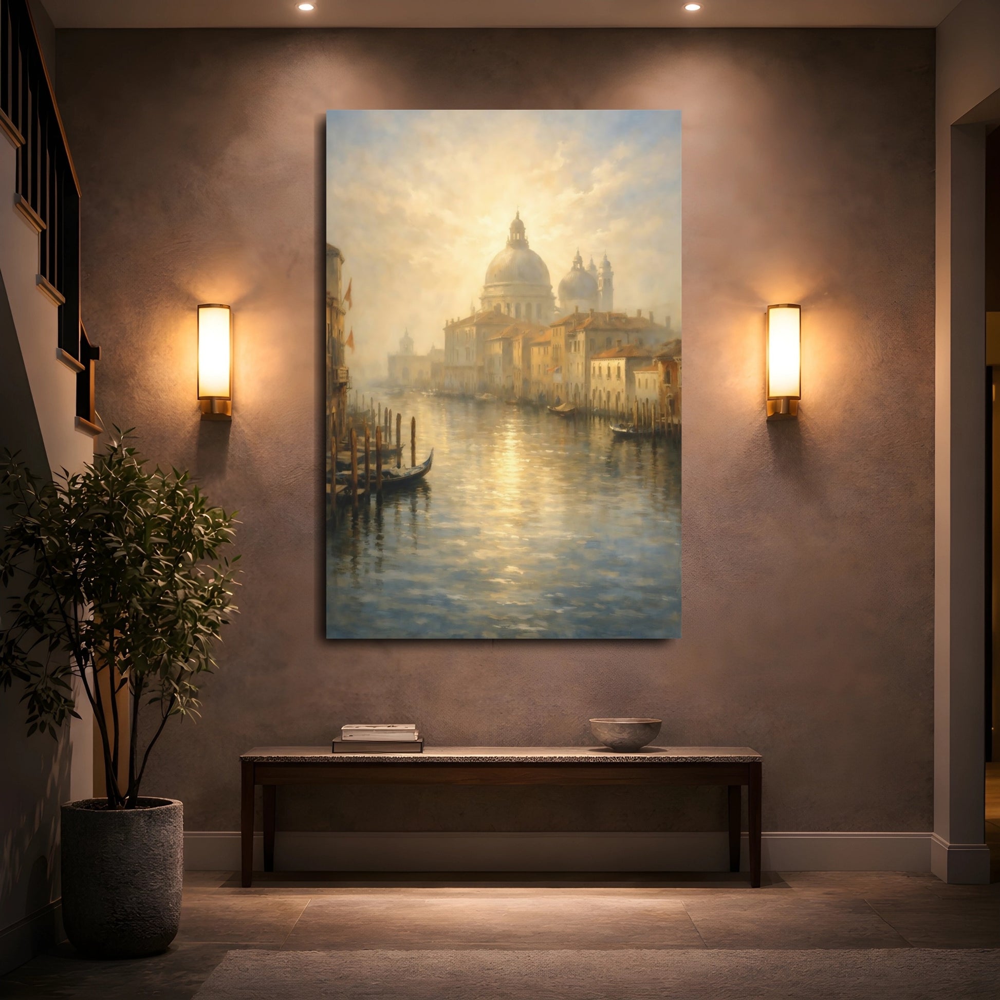 Mockup 4. Vintage Venice Canal Golden Venice shown as stretched canvas wall art