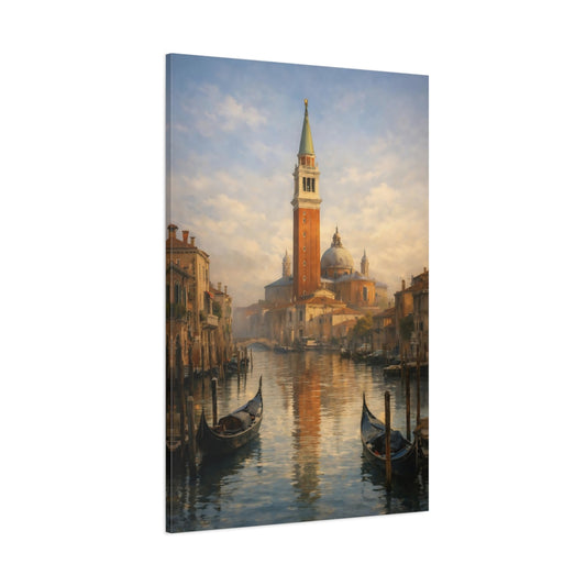 Main Mockup. Vintage Venice Canal Muted Venice Art shown as stretched canvas wall art
