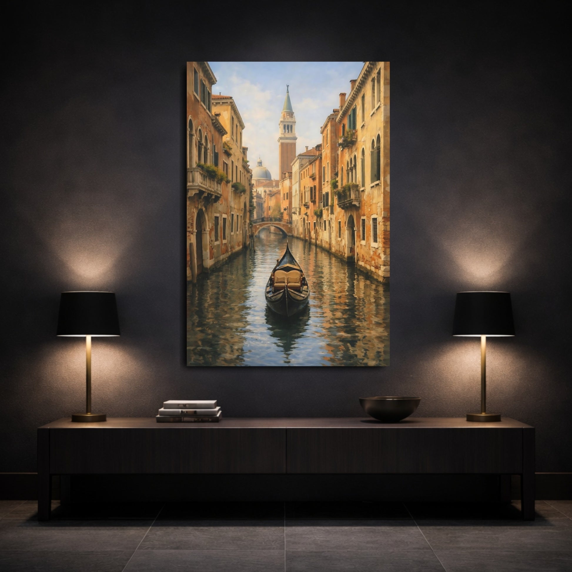 Vintage Venice Canal Venice Canal Scene shown as front canvas room wall art