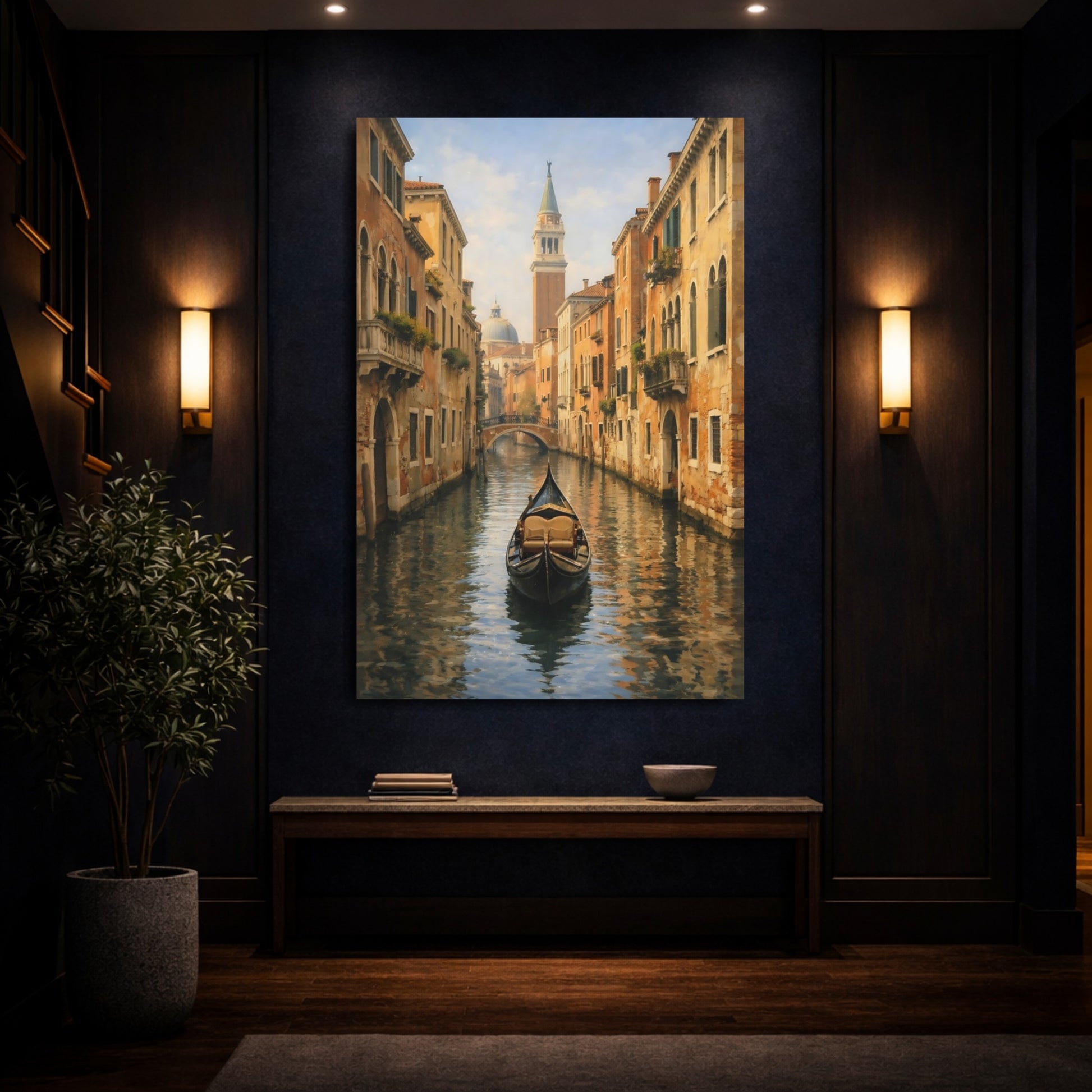 Vintage Venice Canal Venice Canal Scene shown as front canvas room wall art
