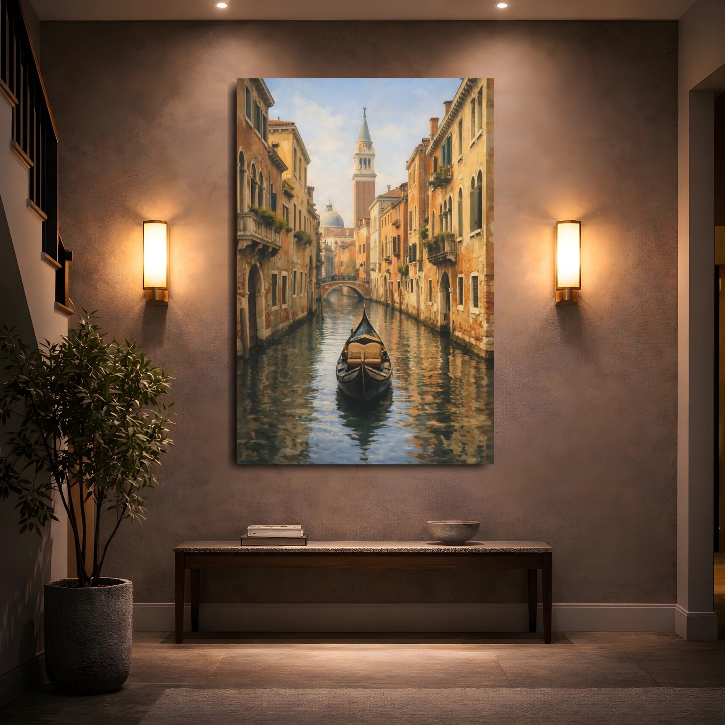 Vintage Venice Canal Venice Canal Scene shown as front canvas room wall art