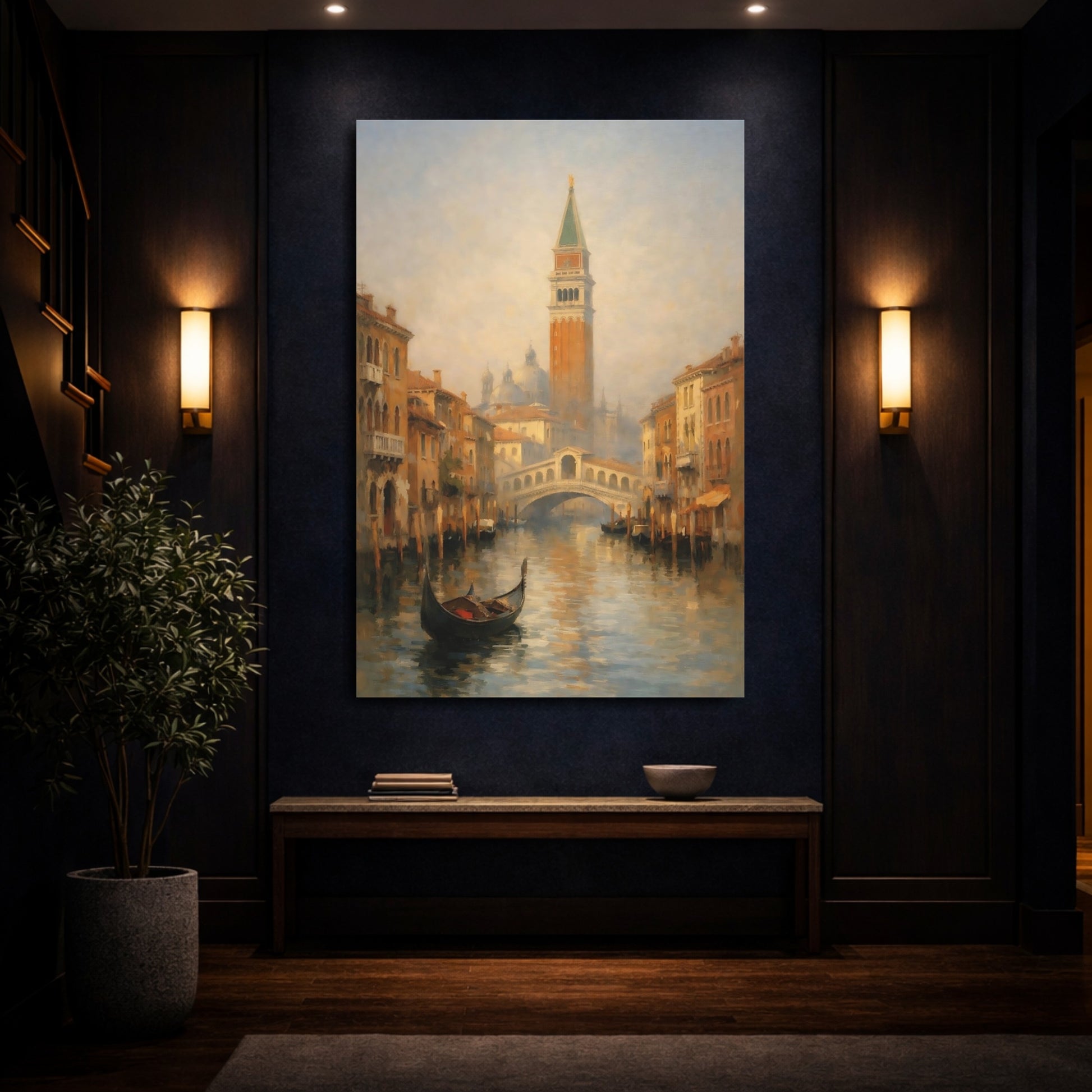 Mockup 3. Vintage Venice Canal Venice Cityscape shown as stretched canvas wall art