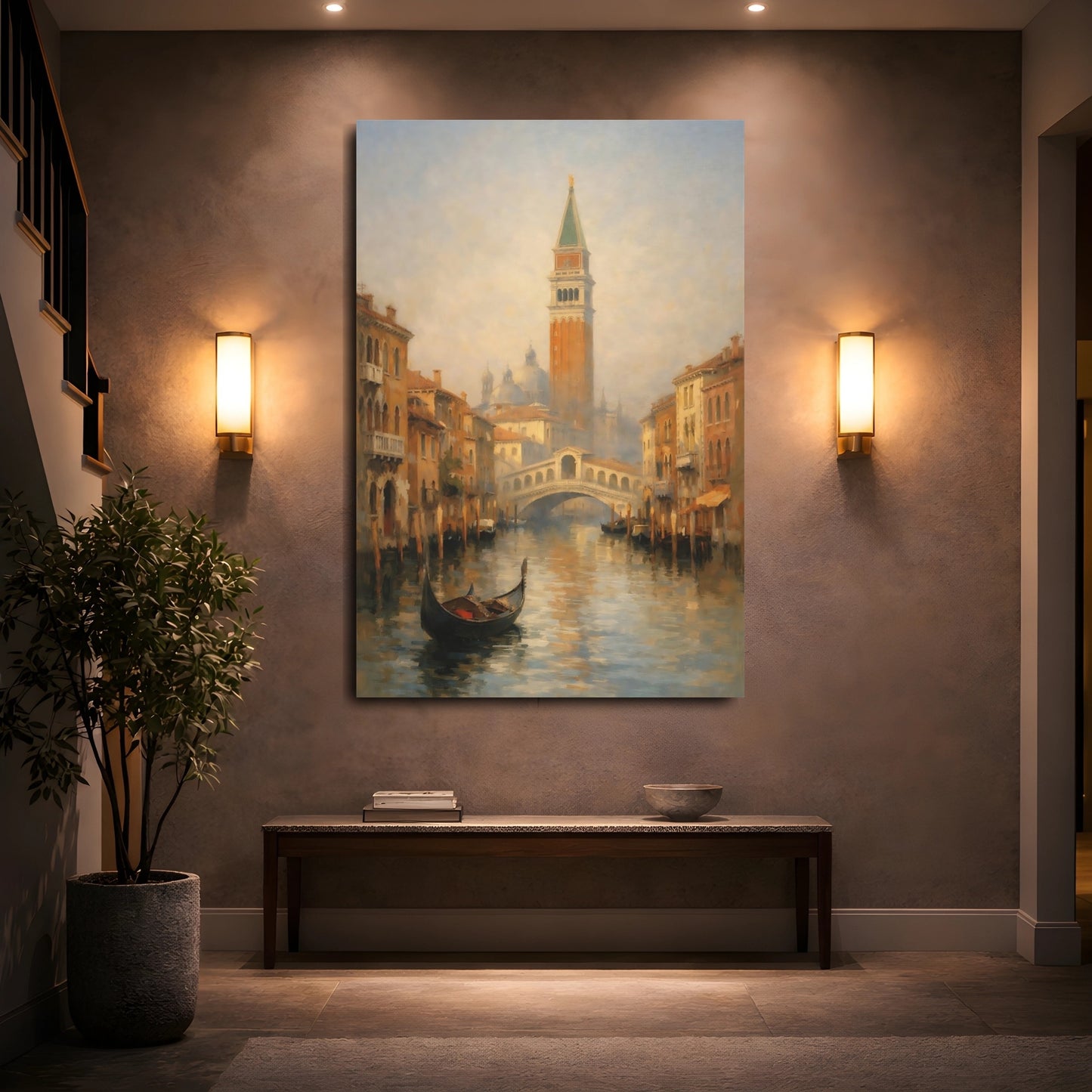 Mockup 4. Vintage Venice Canal Venice Cityscape shown as stretched canvas wall art
