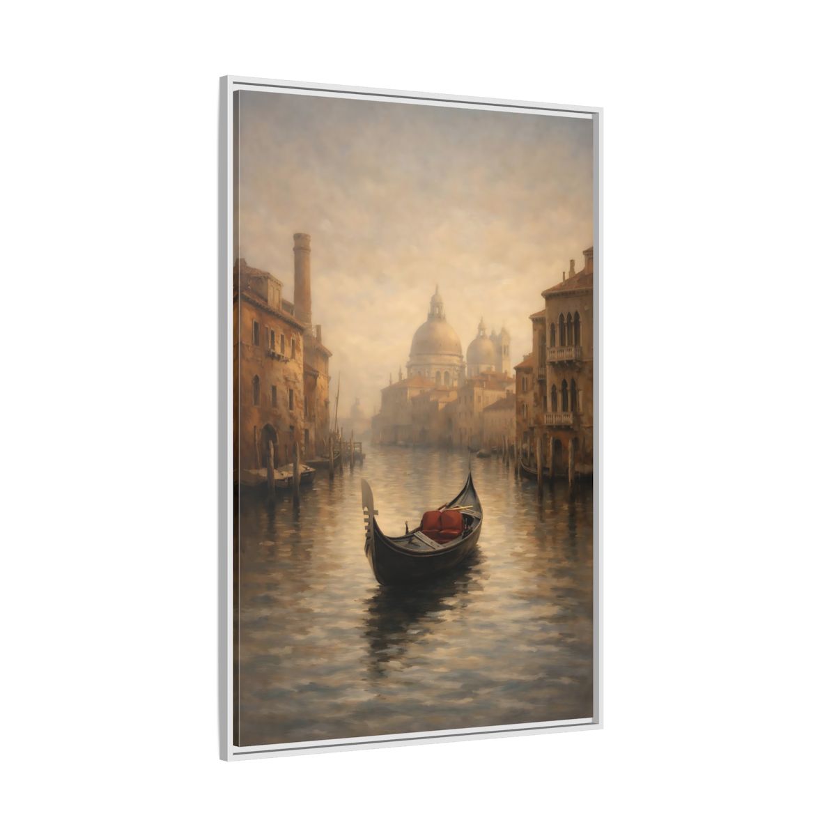 Side Mockup 7. Vintage Venice Gondola Misty Venice shown as stretched canvas wall art