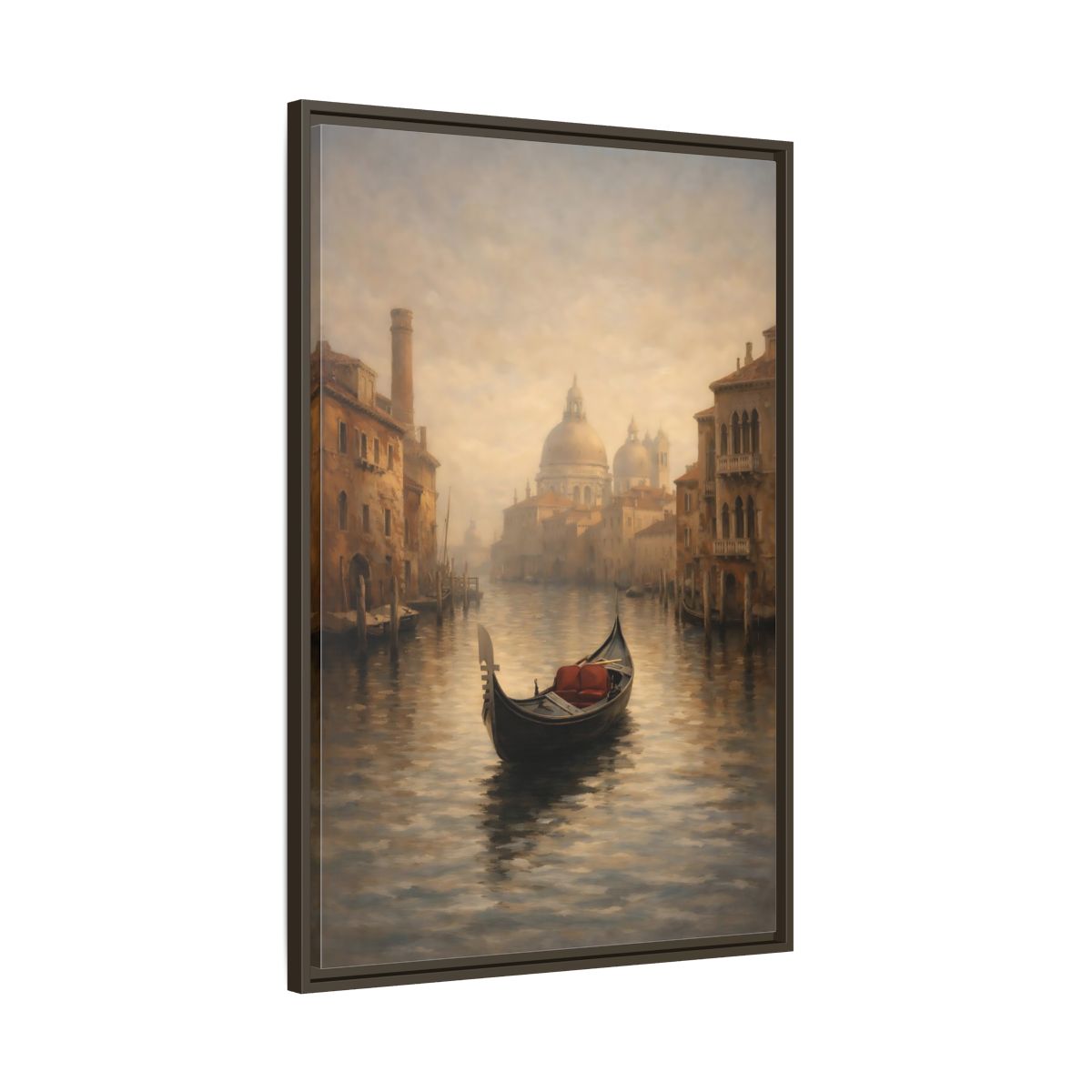Side Mockup 10. Vintage Venice Gondola Misty Venice shown as stretched canvas wall art