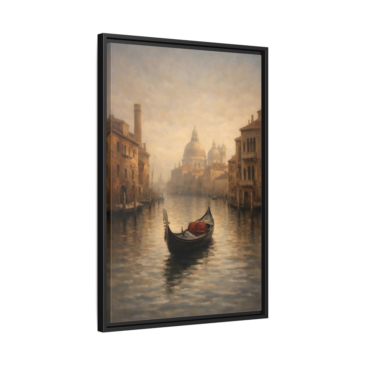 Side Mockup 14. Vintage Venice Gondola Misty Venice shown as stretched canvas wall art