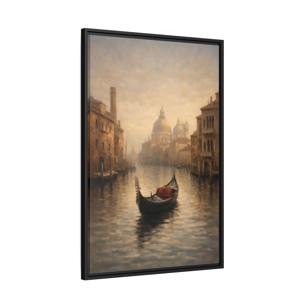Side Mockup 13. Vintage Venice Gondola Misty Venice shown as stretched canvas wall art