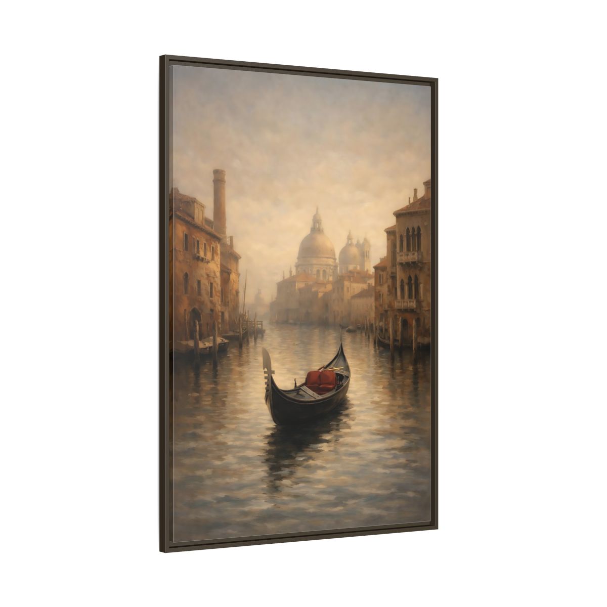 Side Mockup 8. Vintage Venice Gondola Misty Venice shown as stretched canvas wall art