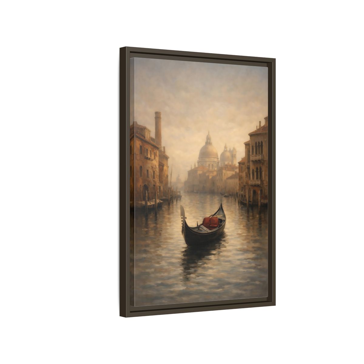 Side Mockup 2. Vintage Venice Gondola Misty Venice shown as stretched canvas wall art