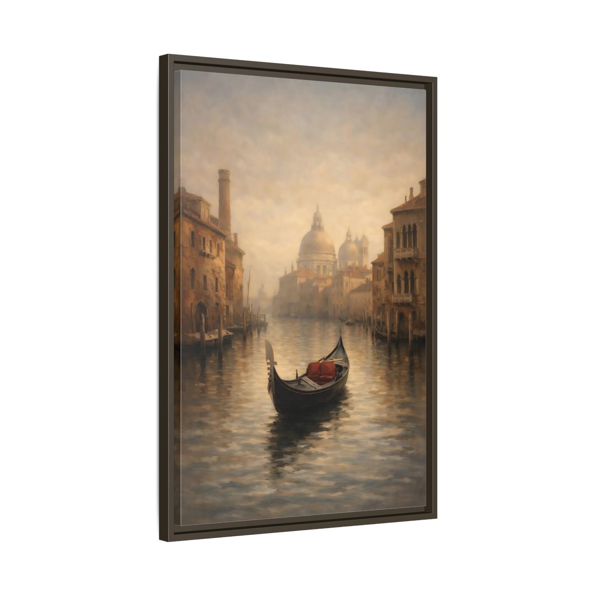 Side Mockup 12. Vintage Venice Gondola Misty Venice shown as stretched canvas wall art