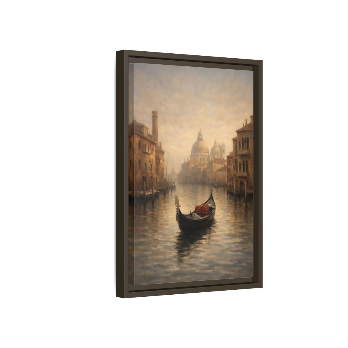 Side Mockup 5. Vintage Venice Gondola Misty Venice shown as stretched canvas wall art