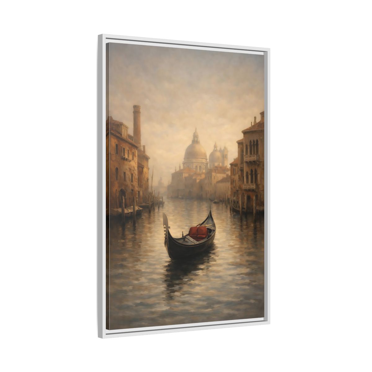 Side Mockup 9. Vintage Venice Gondola Misty Venice shown as stretched canvas wall art