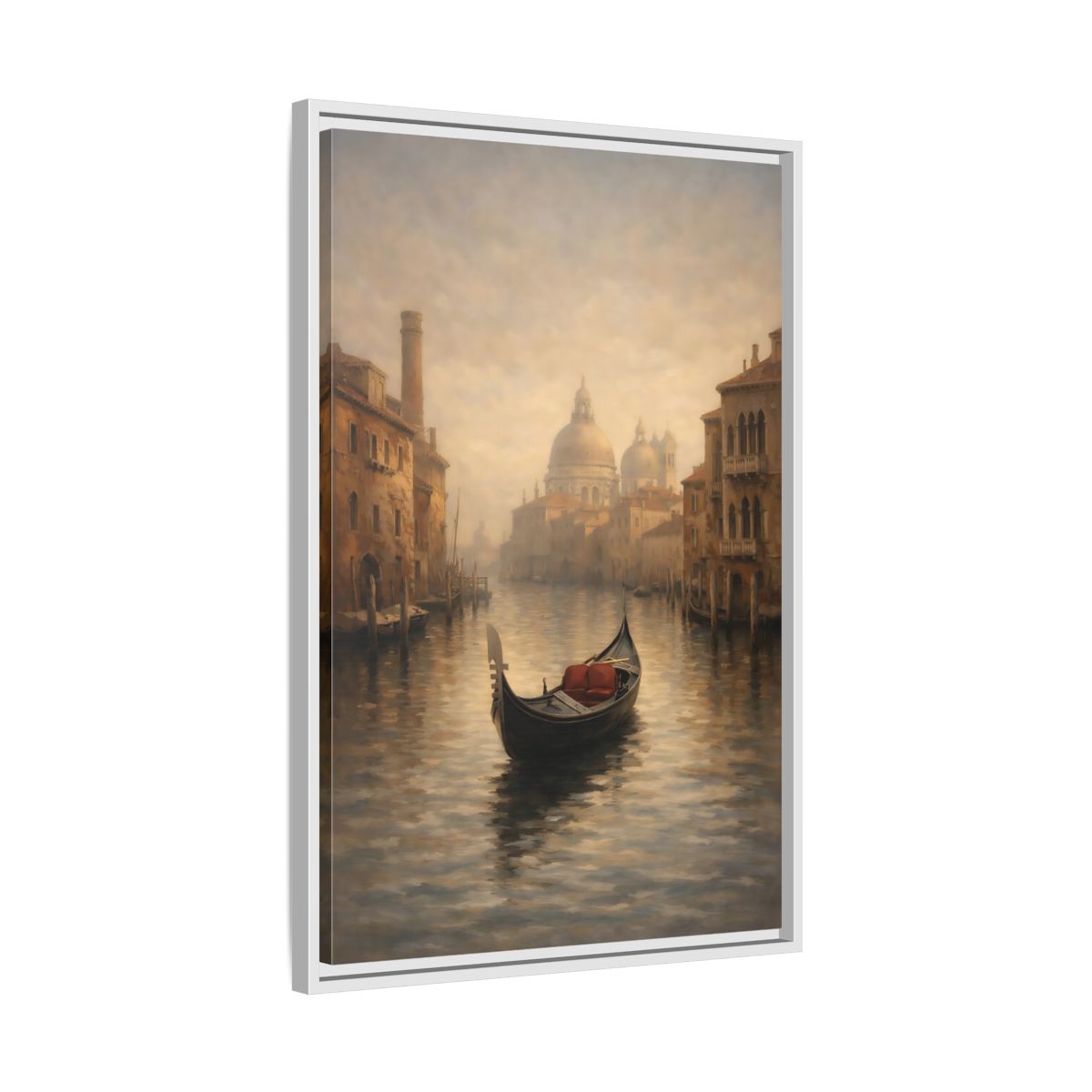 Side Mockup 11. Vintage Venice Gondola Misty Venice shown as stretched canvas wall art
