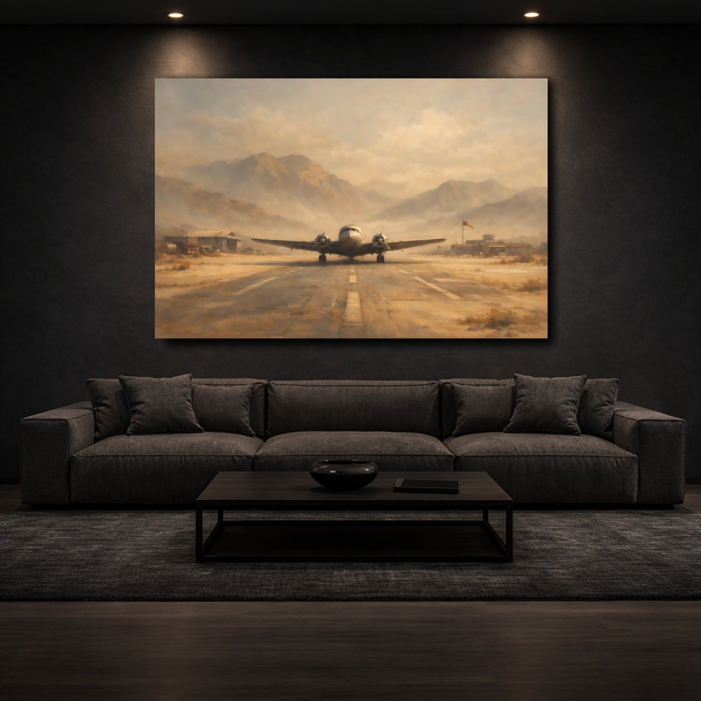 Mockup 2. Vintage Vintage Airplane Vintage Aviation shown as stretched canvas wall art