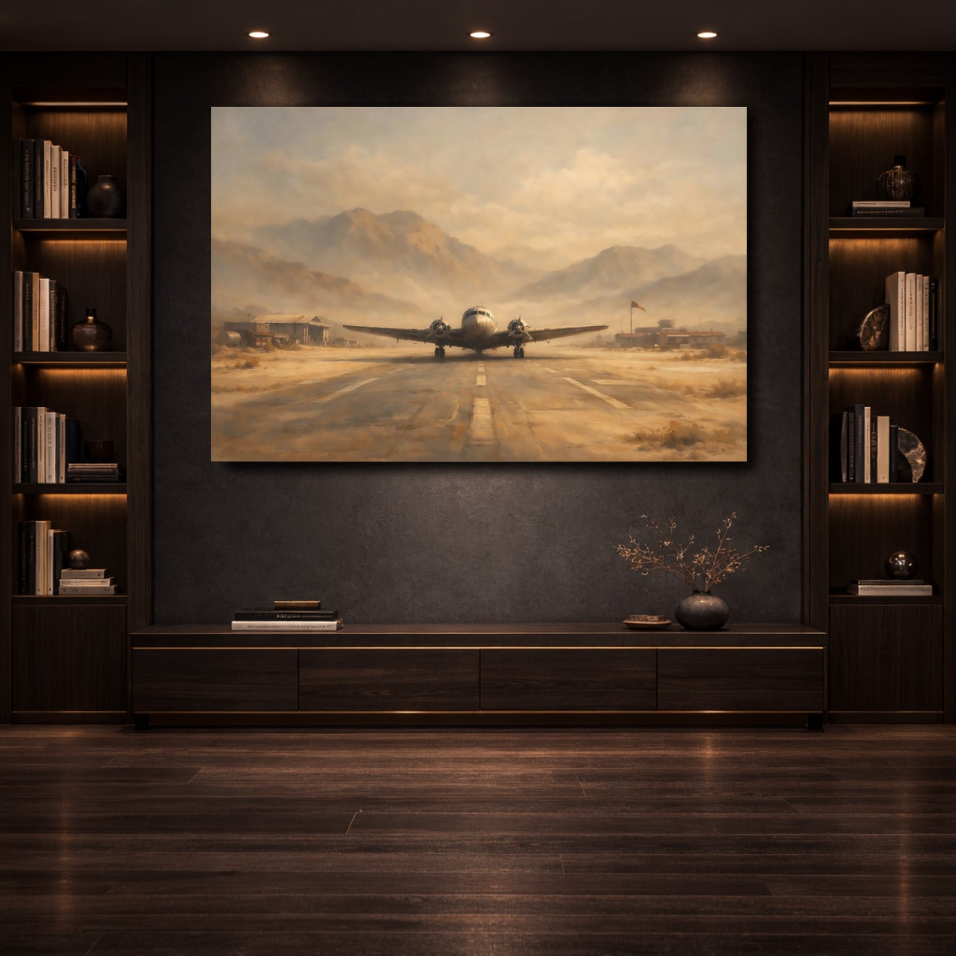 Mockup 3. Vintage Vintage Airplane Vintage Aviation shown as stretched canvas wall art