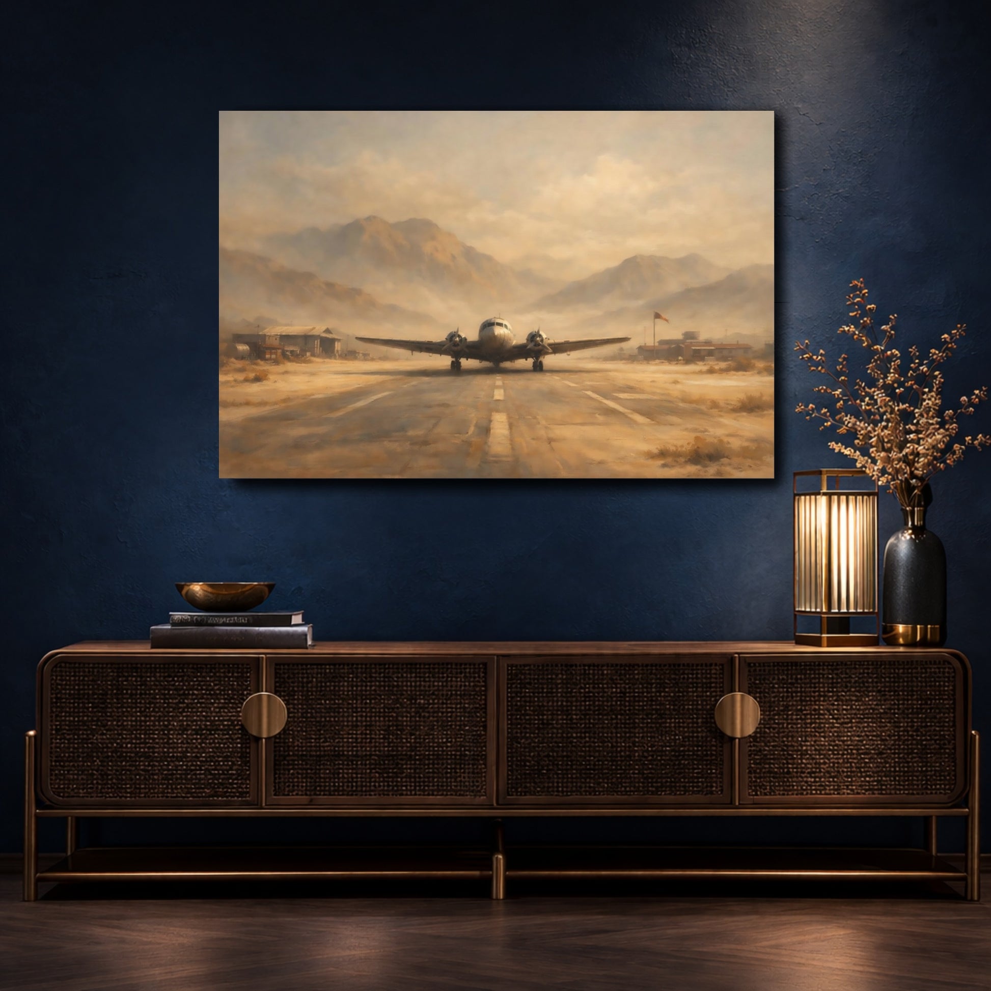 Mockup 4. Vintage Vintage Airplane Vintage Aviation shown as stretched canvas wall art