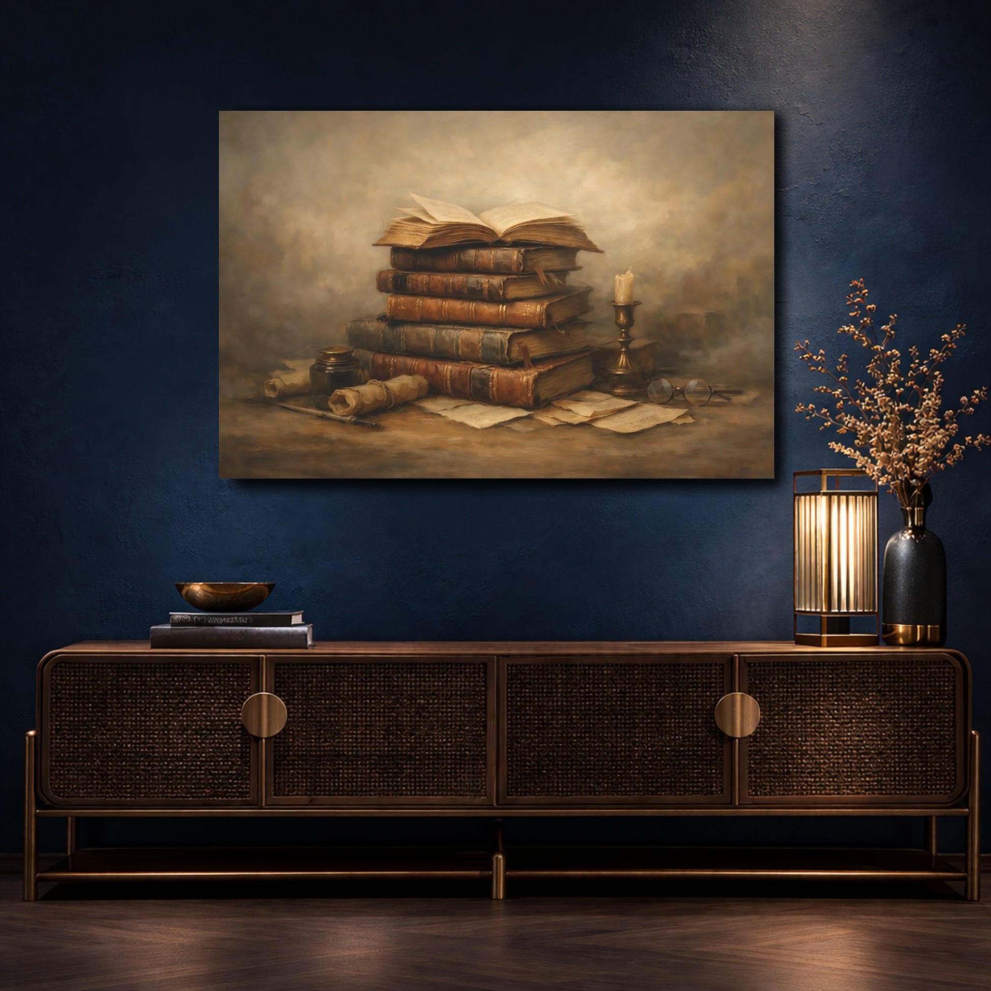 Mockup 4. Vintage Vintage Books Vintage Books shown as stretched canvas wall art