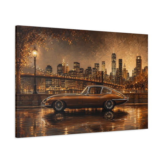 Main Mockup. Vintage Vintage Car Brown Vintage Car shown as stretched canvas wall art