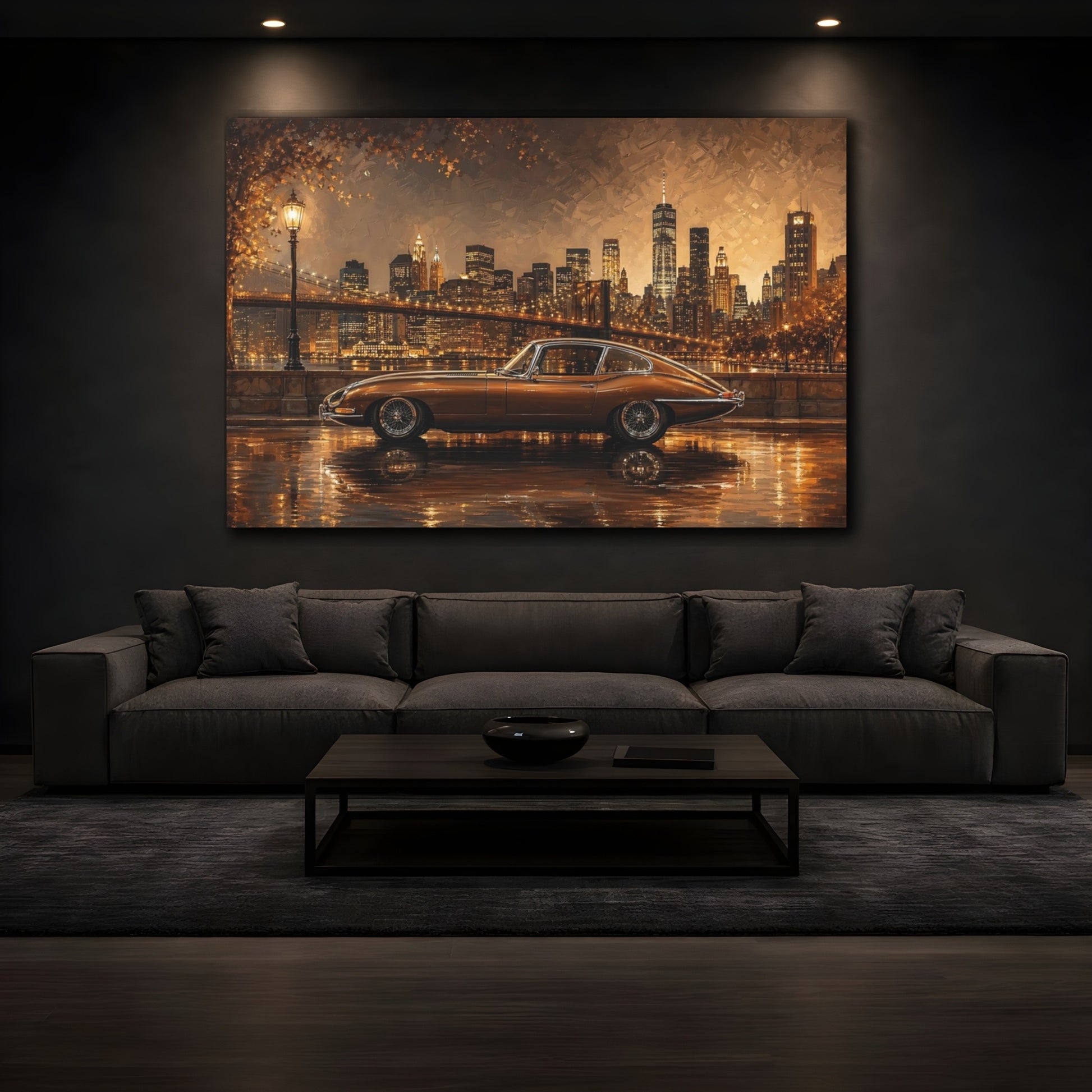 Mockup 3. Vintage Vintage Car Brown Vintage Car shown as stretched canvas wall art