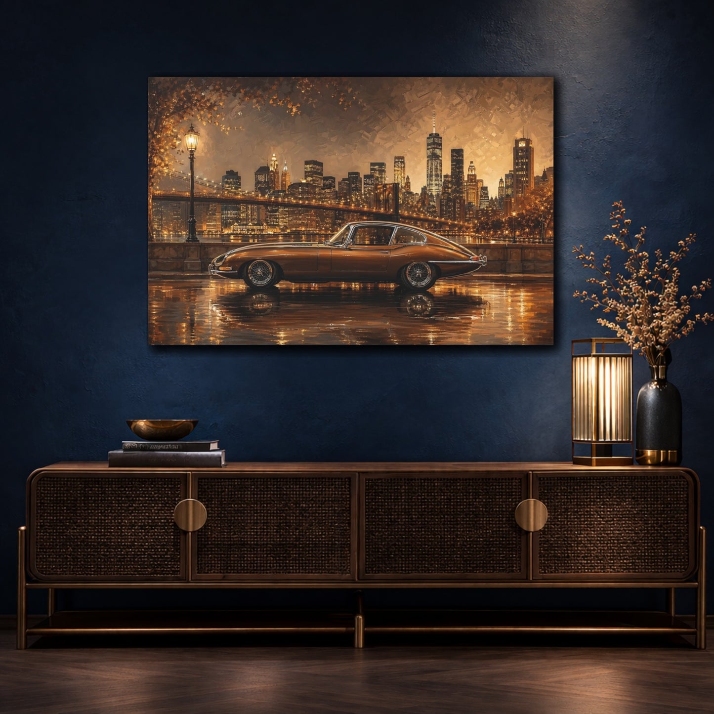 Mockup 4. Vintage Vintage Car Brown Vintage Car shown as stretched canvas wall art