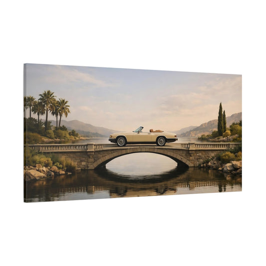 Main Mockup. Vintage Vintage Car Cream Car Landscape shown as stretched canvas wall art